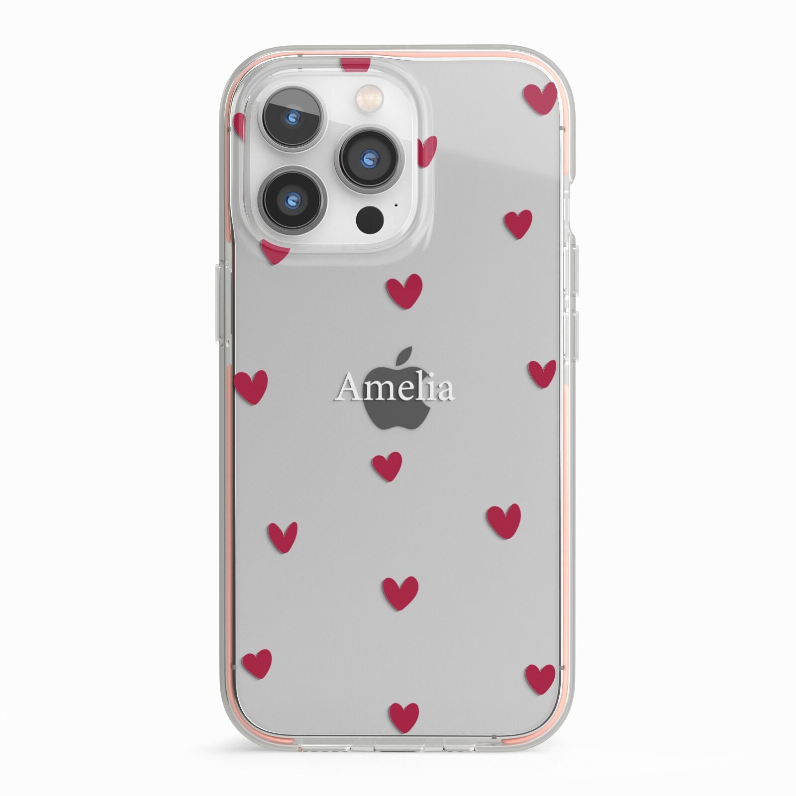 Custom Hearts Name iPhone 13 Pro TPU Impact Case with Pink Edges