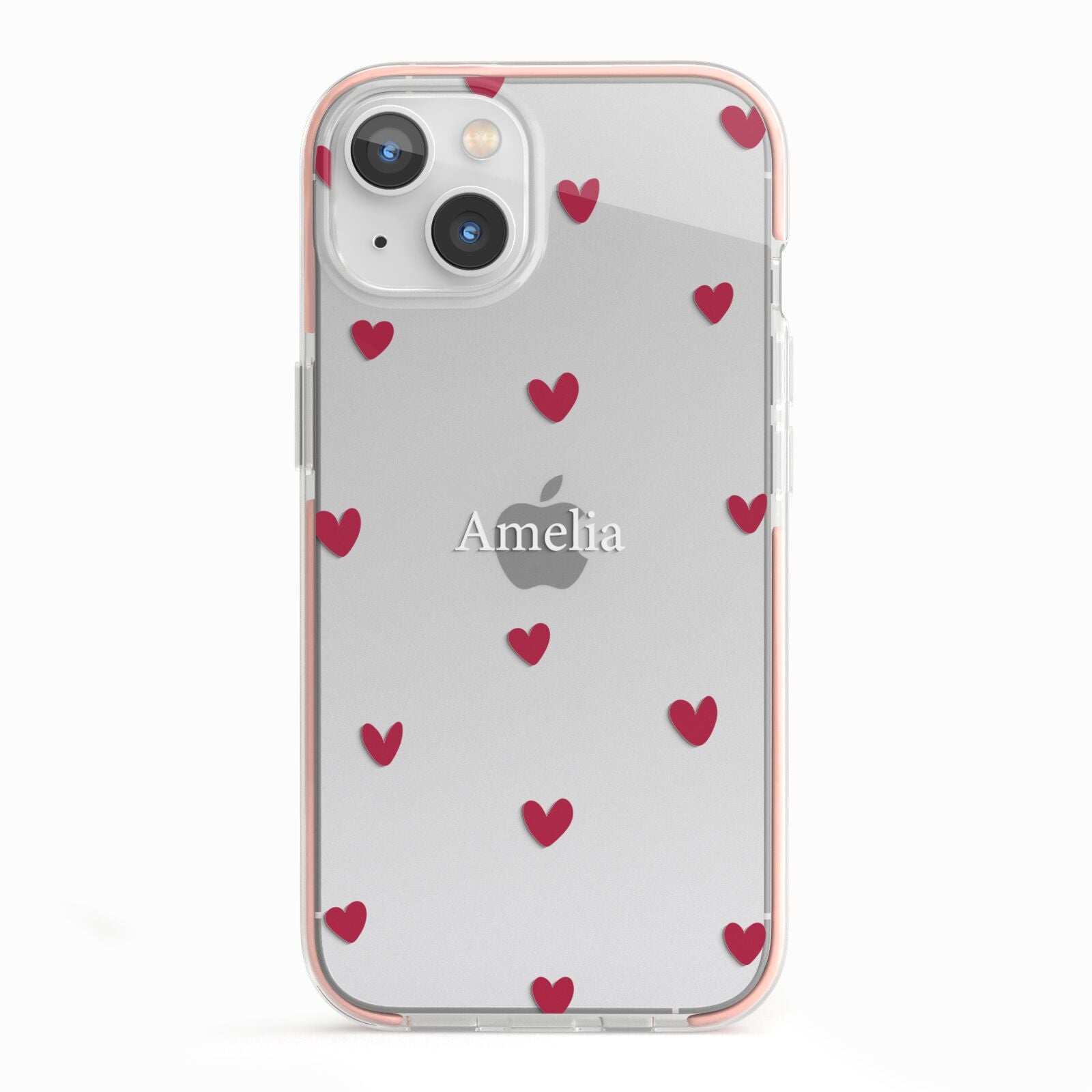 Custom Hearts Name iPhone 13 TPU Impact Case with Pink Edges