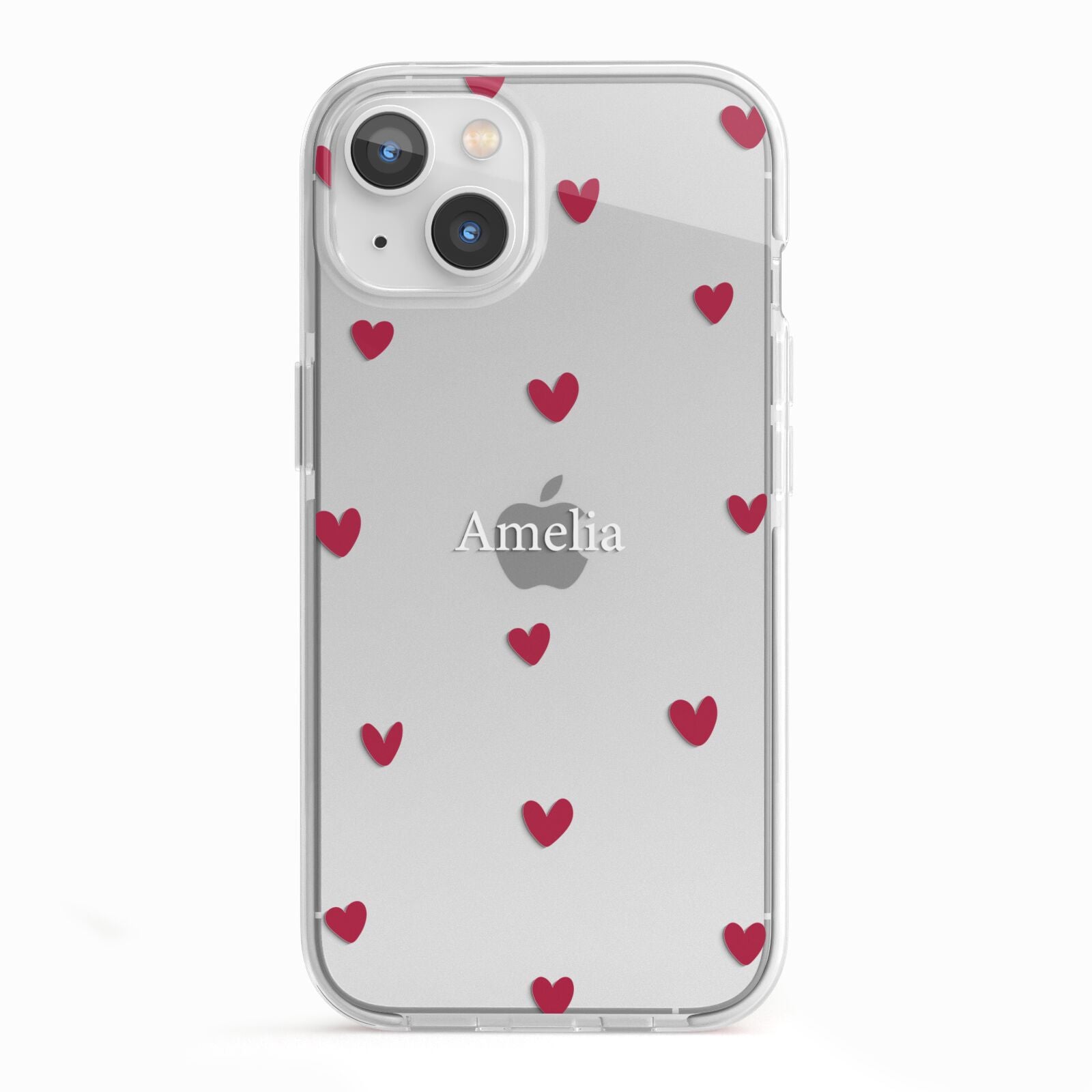 Custom Hearts Name iPhone 13 TPU Impact Case with White Edges