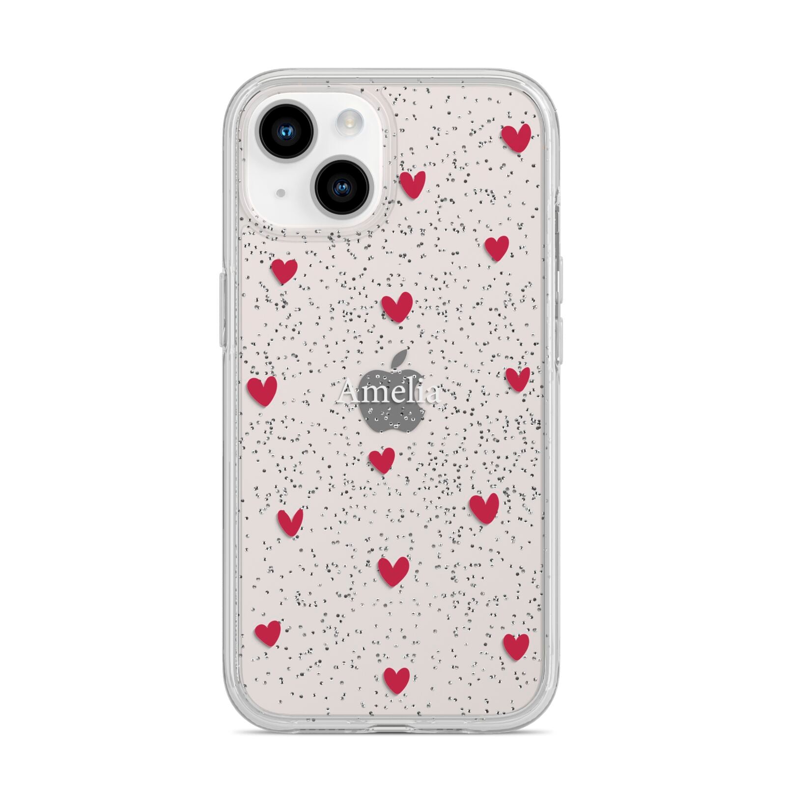 Custom Hearts Name iPhone 14 Glitter Tough Case Starlight