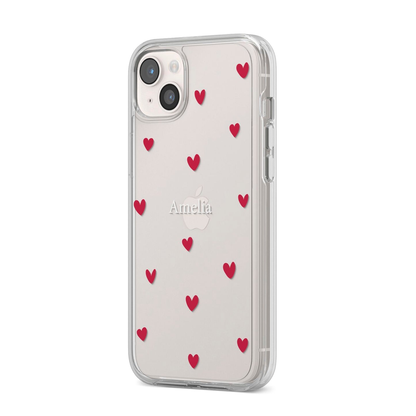 Custom Hearts Name iPhone 14 Plus Clear Tough Case Starlight Angled Image