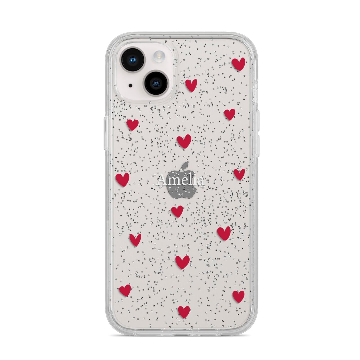 Custom Hearts Name iPhone 14 Plus Glitter Tough Case Starlight