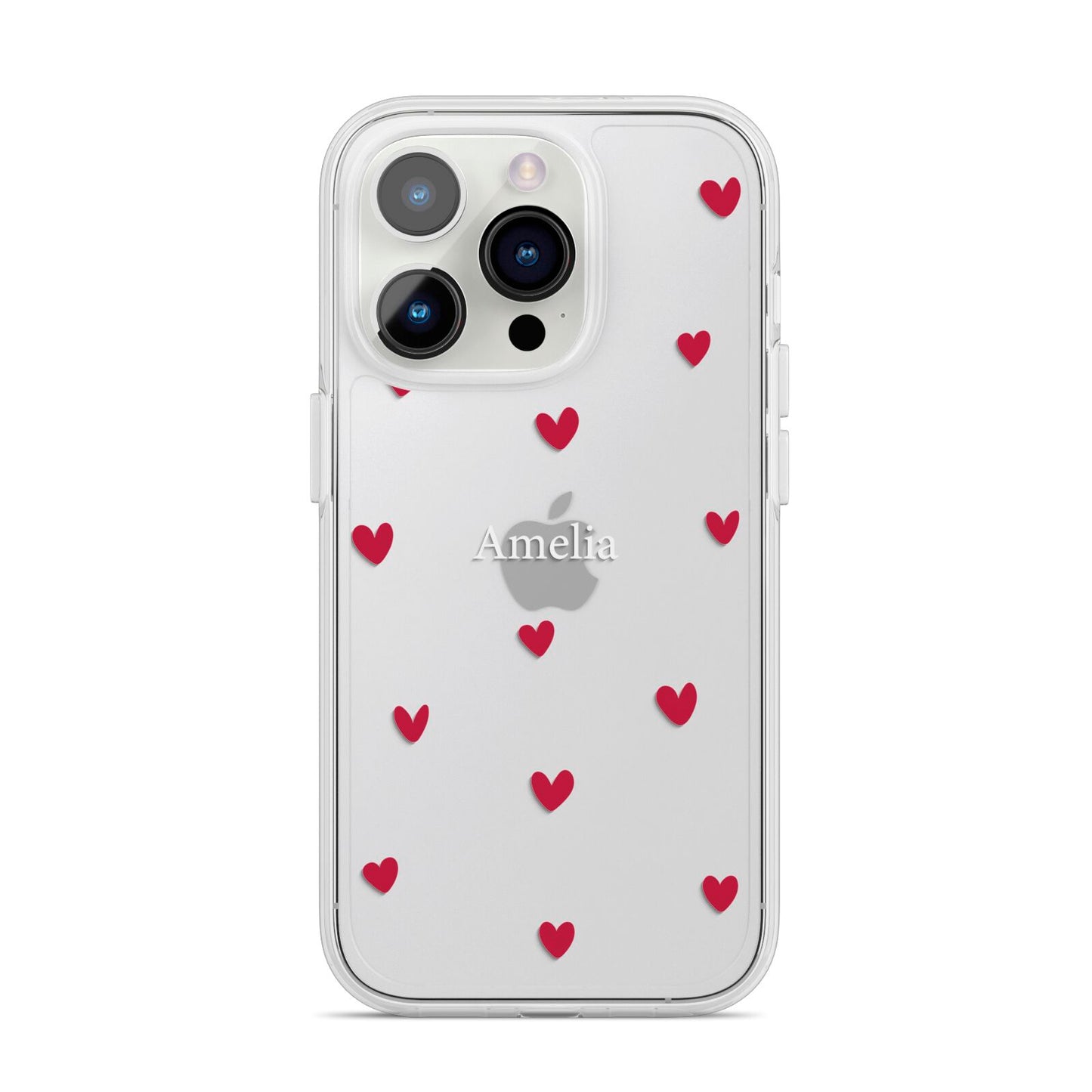 Custom Hearts Name iPhone 14 Pro Clear Tough Case Silver