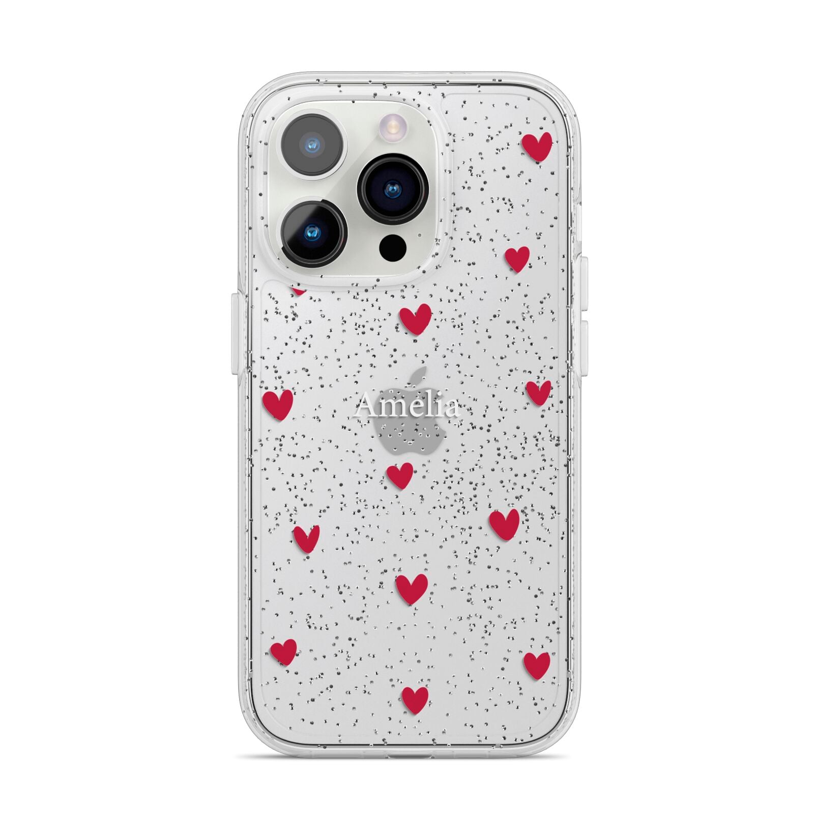 Custom Hearts Name iPhone 14 Pro Glitter Tough Case Silver