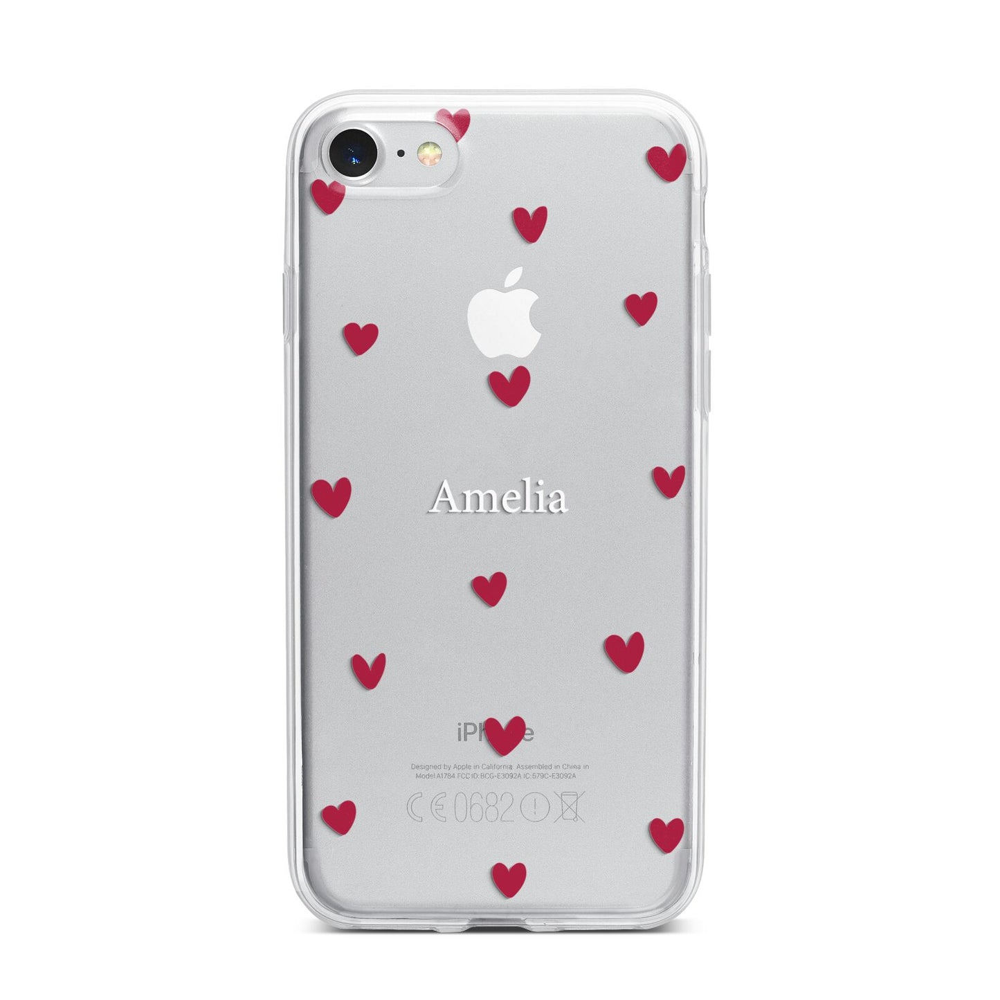 Custom Hearts Name iPhone 7 Bumper Case on Silver iPhone