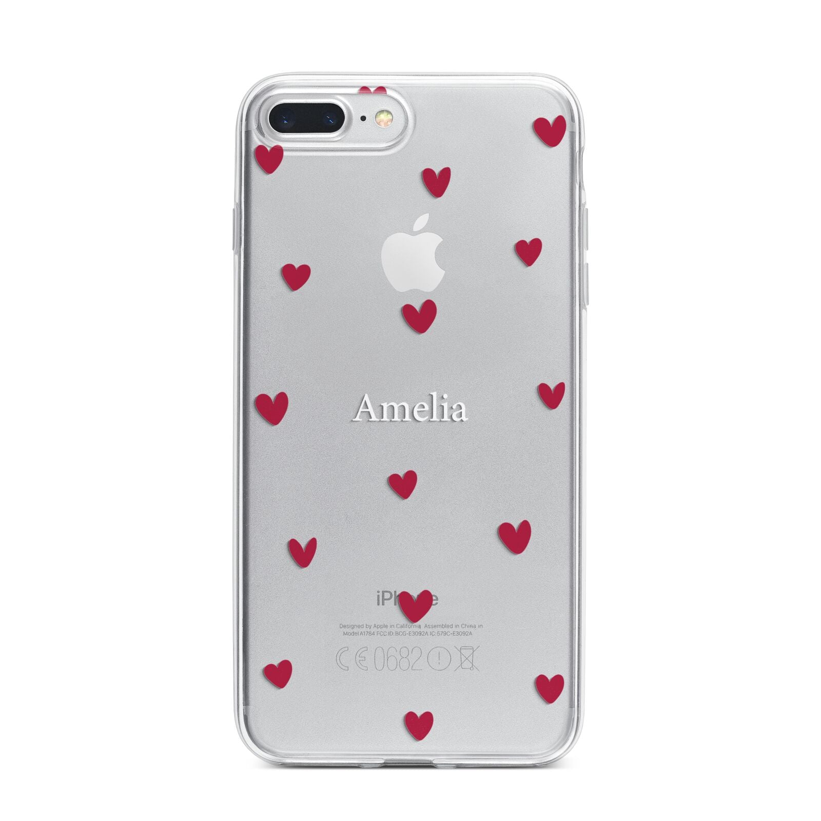 Custom Hearts Name iPhone 7 Plus Bumper Case on Silver iPhone