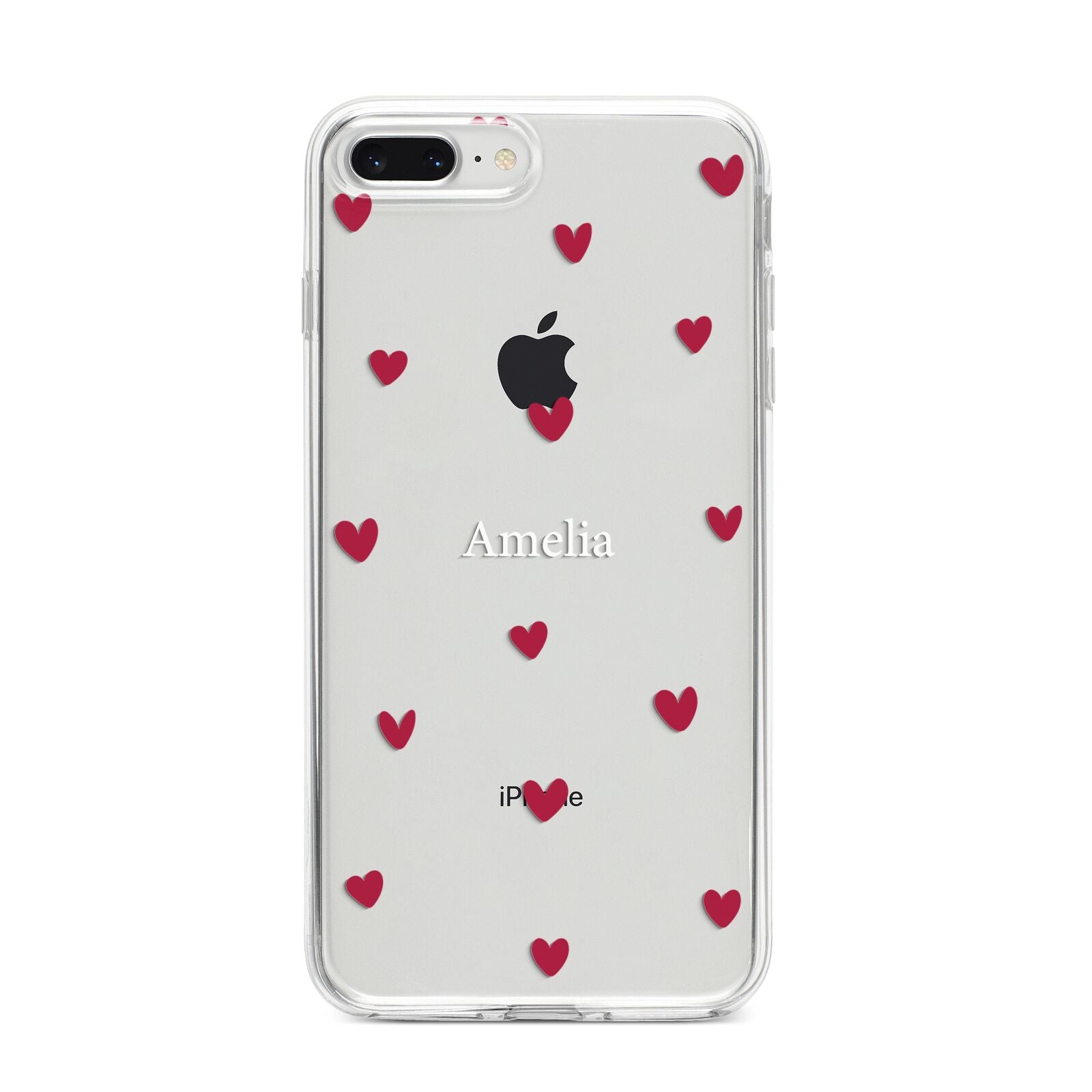 Custom Hearts Name iPhone 8 Plus Bumper Case on Silver iPhone