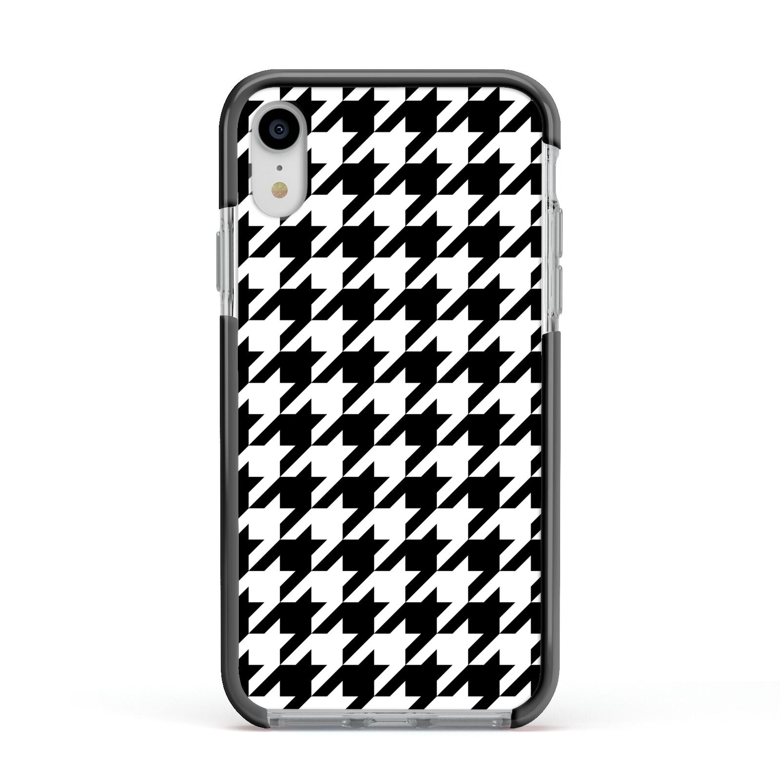 Custom Houndstooth Apple iPhone XR Impact Case Black Edge on Silver Phone