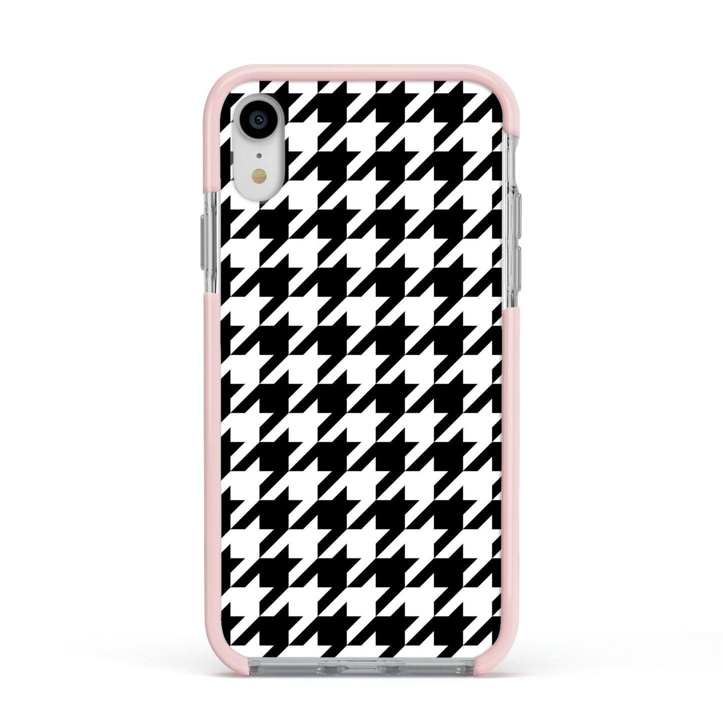 Custom Houndstooth Apple iPhone XR Impact Case Pink Edge on Silver Phone