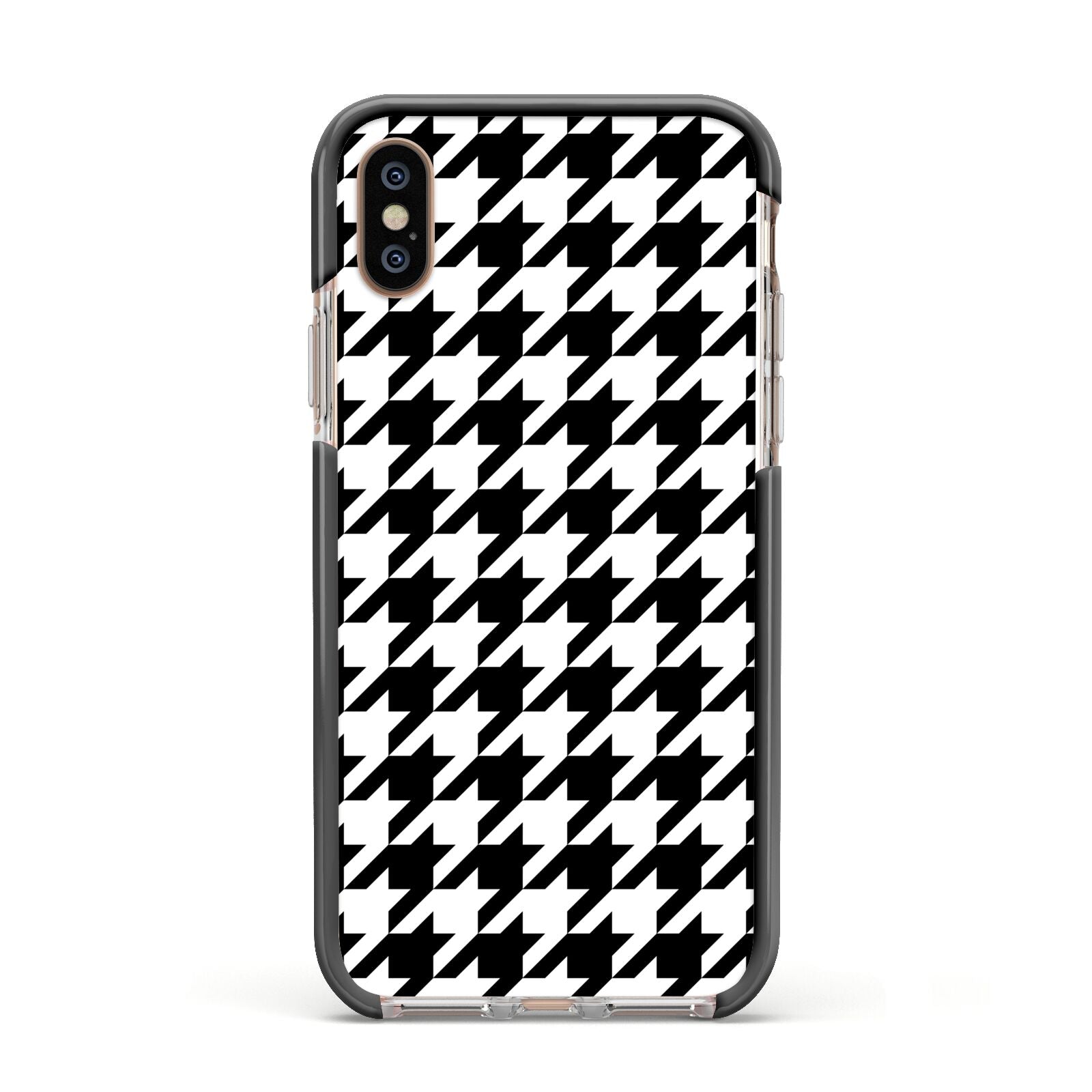 Custom Houndstooth Apple iPhone Xs Impact Case Black Edge on Gold Phone