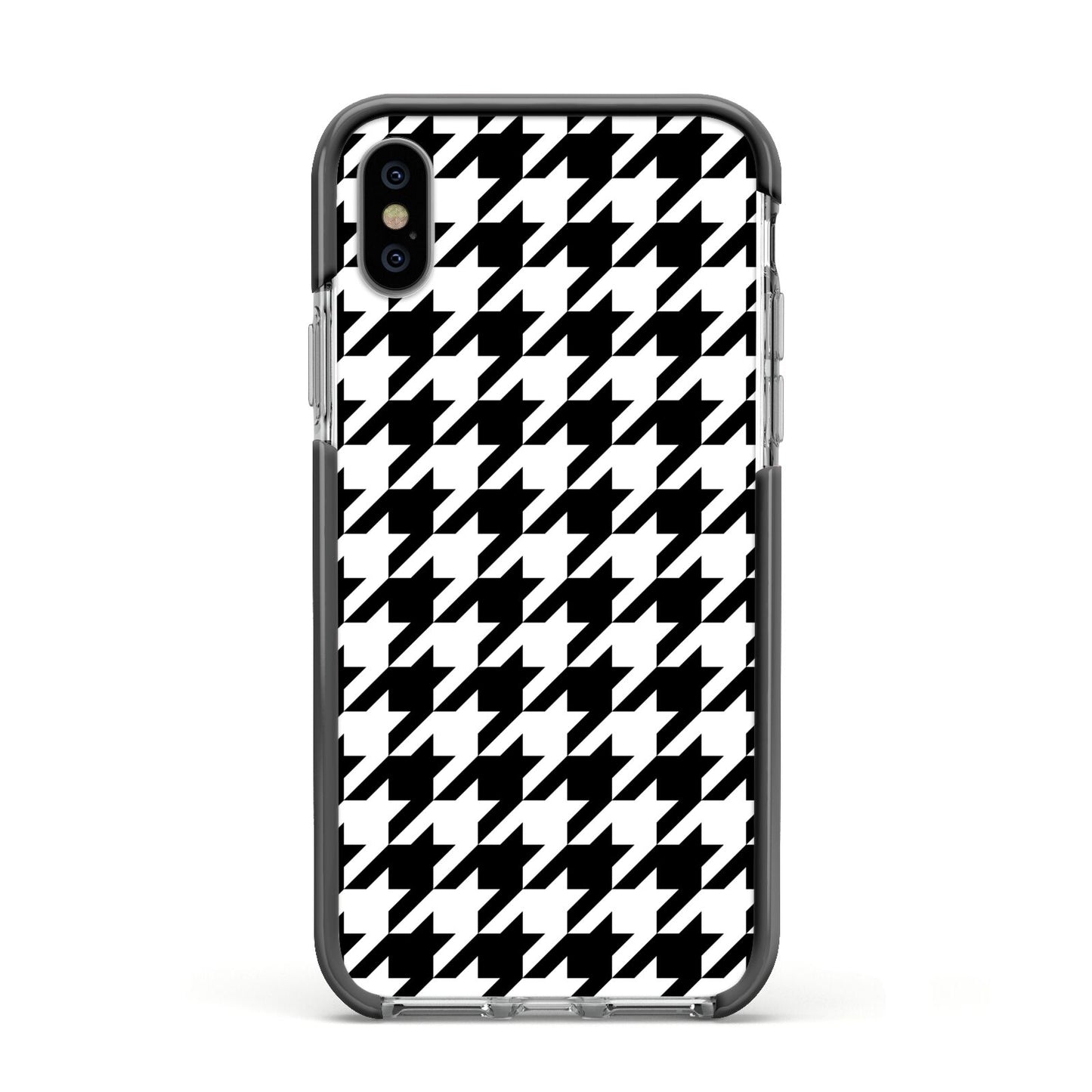 Custom Houndstooth Apple iPhone Xs Impact Case Black Edge on Silver Phone