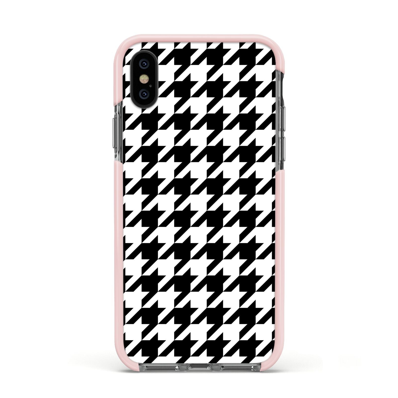 Custom Houndstooth Apple iPhone Xs Impact Case Pink Edge on Black Phone