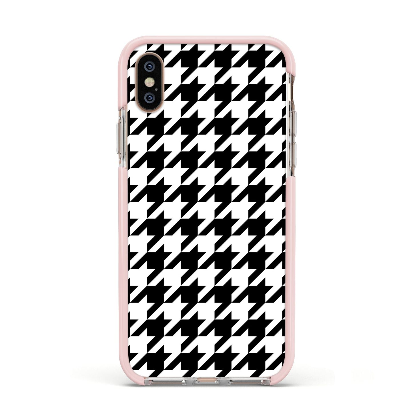 Custom Houndstooth Apple iPhone Xs Impact Case Pink Edge on Gold Phone