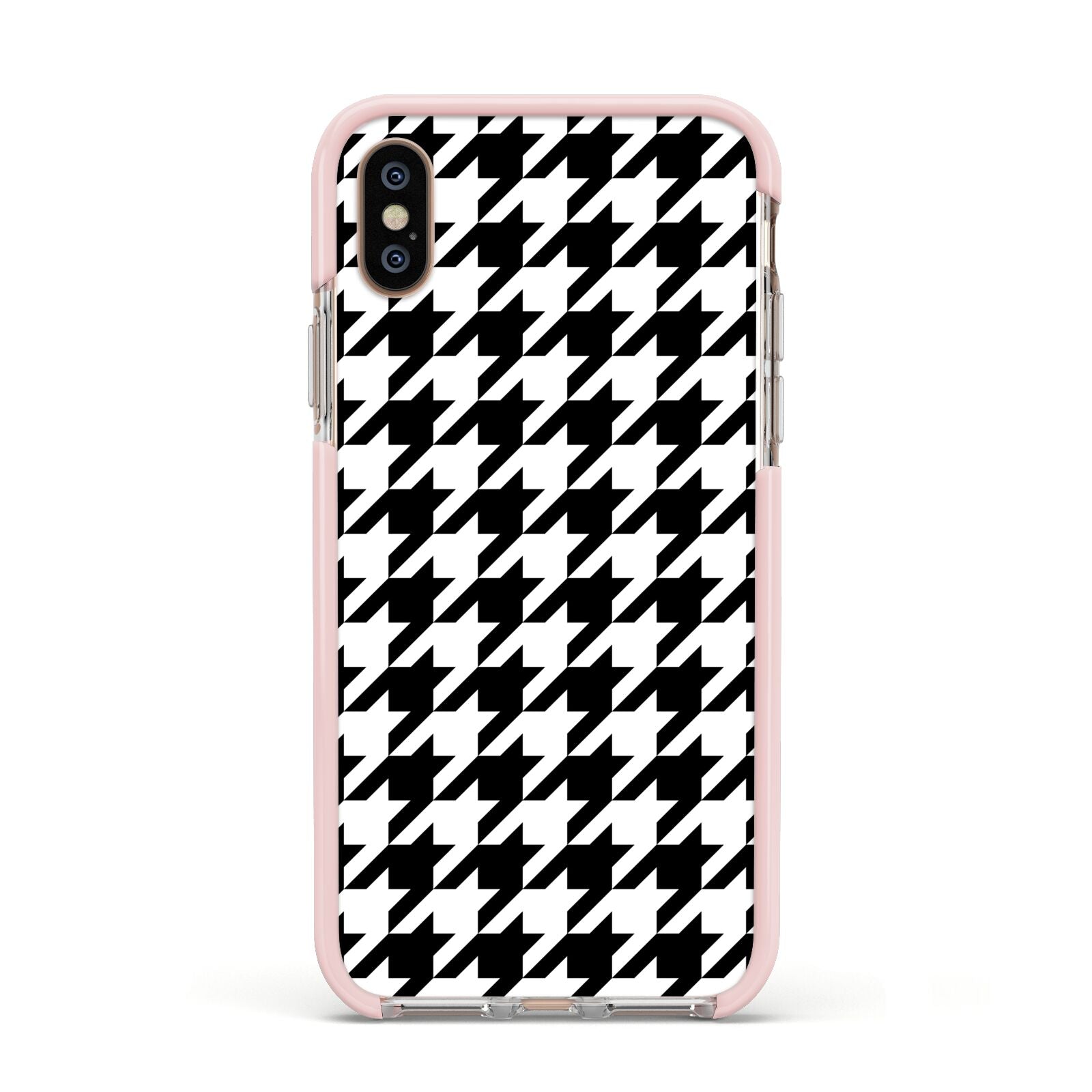 Custom Houndstooth Apple iPhone Xs Impact Case Pink Edge on Gold Phone