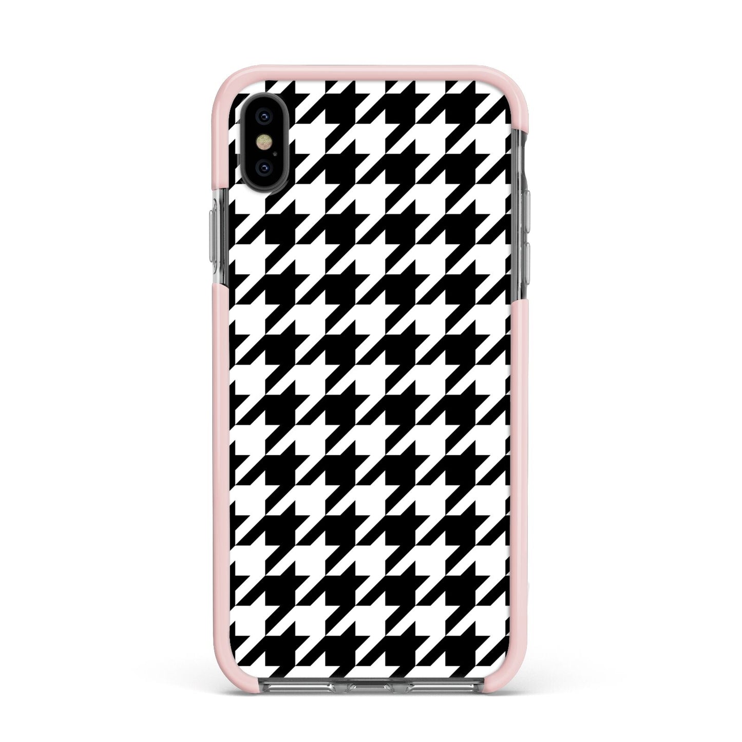 Custom Houndstooth Apple iPhone Xs Max Impact Case Pink Edge on Black Phone