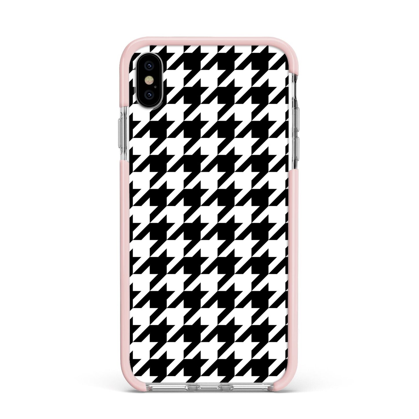 Custom Houndstooth Apple iPhone Xs Max Impact Case Pink Edge on Silver Phone