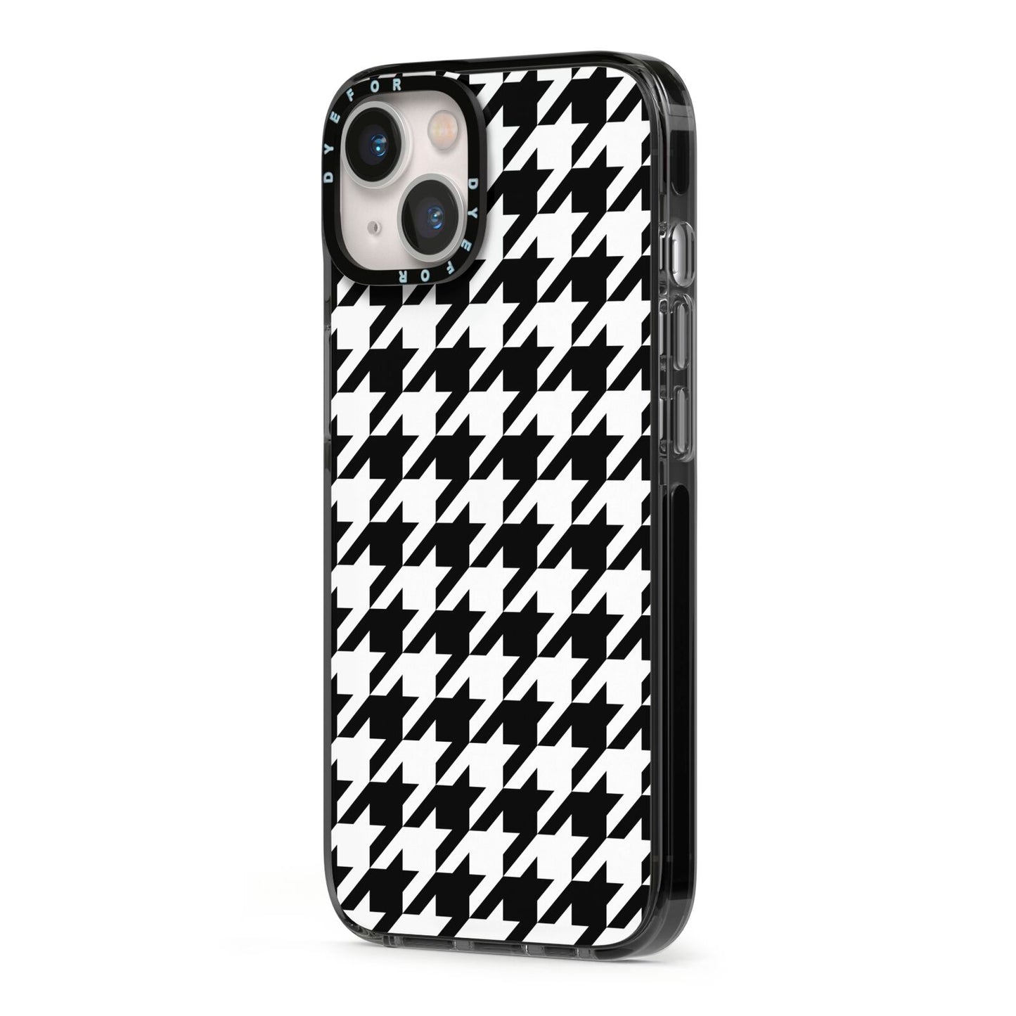 Custom Houndstooth iPhone 13 Black Impact Case Side Angle on Silver phone