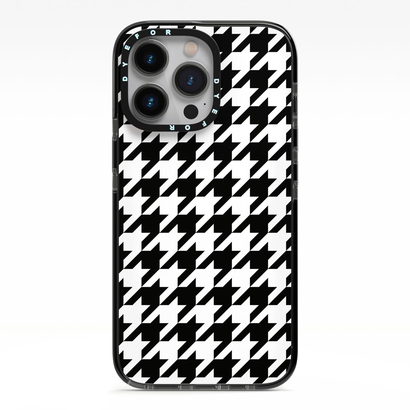 Custom Houndstooth iPhone 13 Pro Black Impact Case on Silver phone