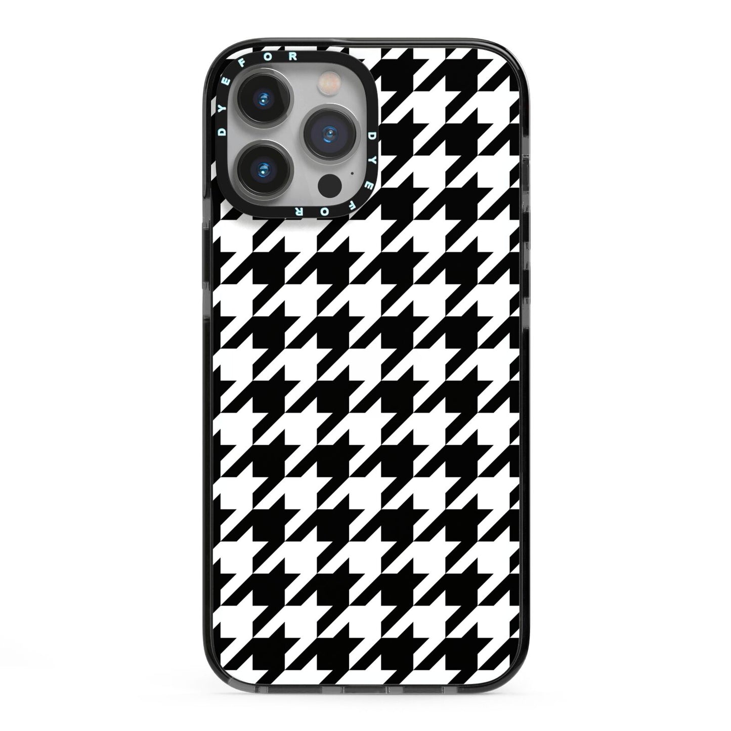 Custom Houndstooth iPhone 13 Pro Max Black Impact Case on Silver phone