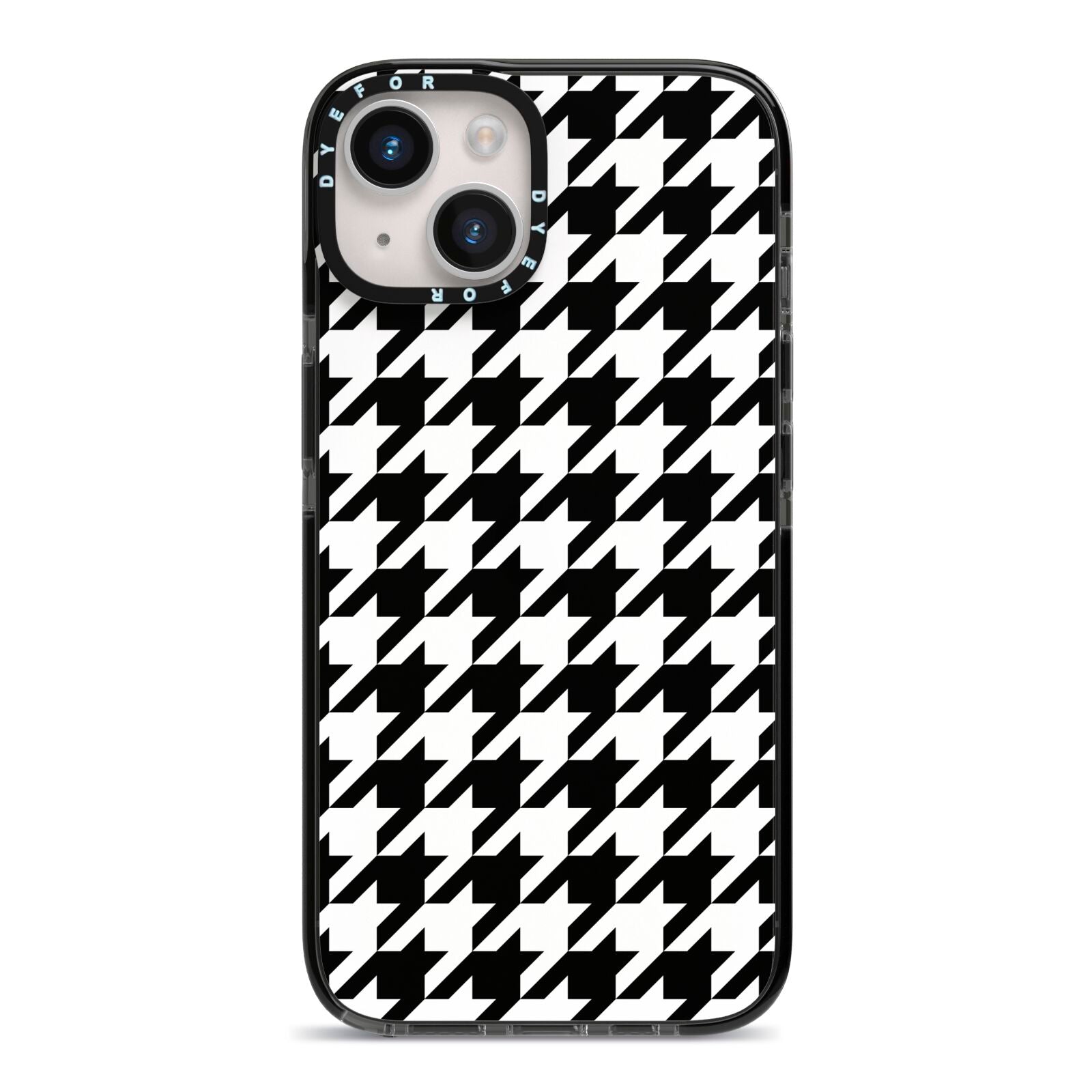 Custom Houndstooth iPhone 14 Black Impact Case on Silver phone