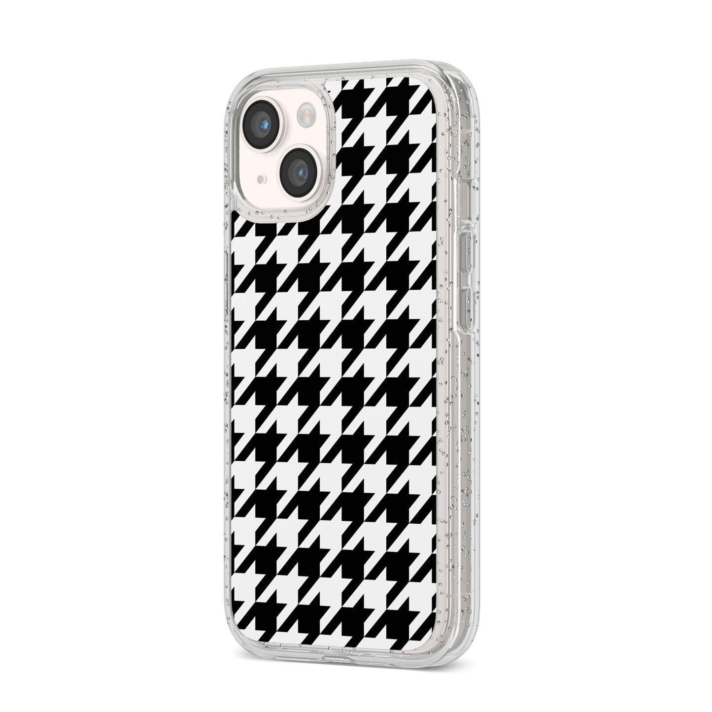 Custom Houndstooth iPhone 14 Glitter Tough Case Starlight Angled Image