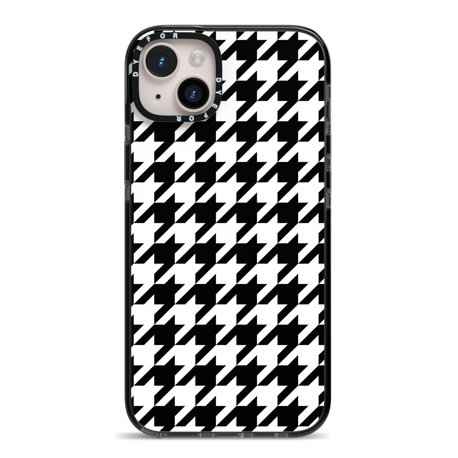 Custom Houndstooth iPhone 14 Plus Black Impact Case on Silver phone