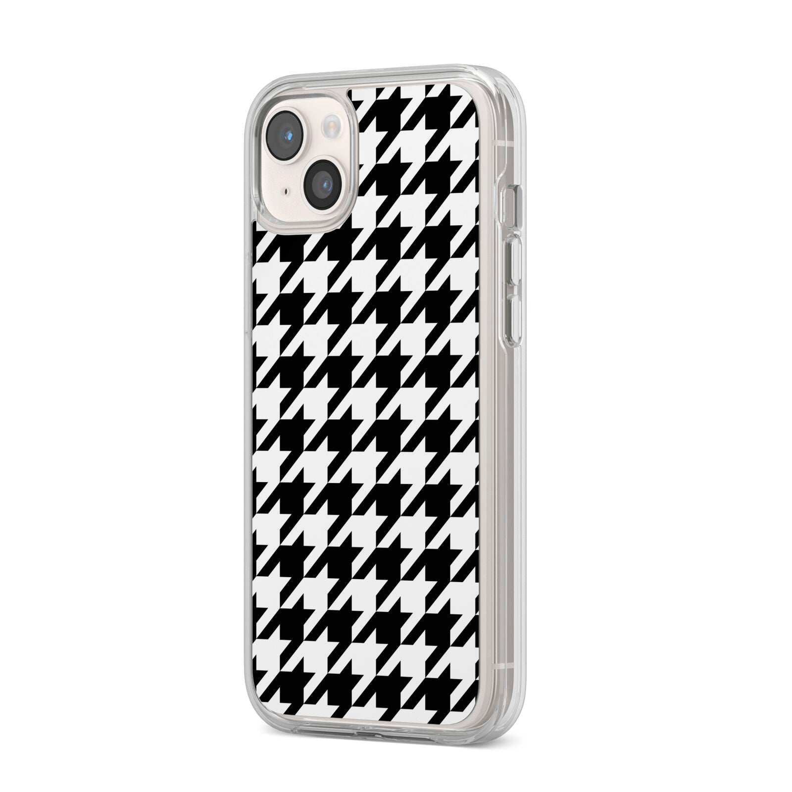 Custom Houndstooth iPhone 14 Plus Clear Tough Case Starlight Angled Image