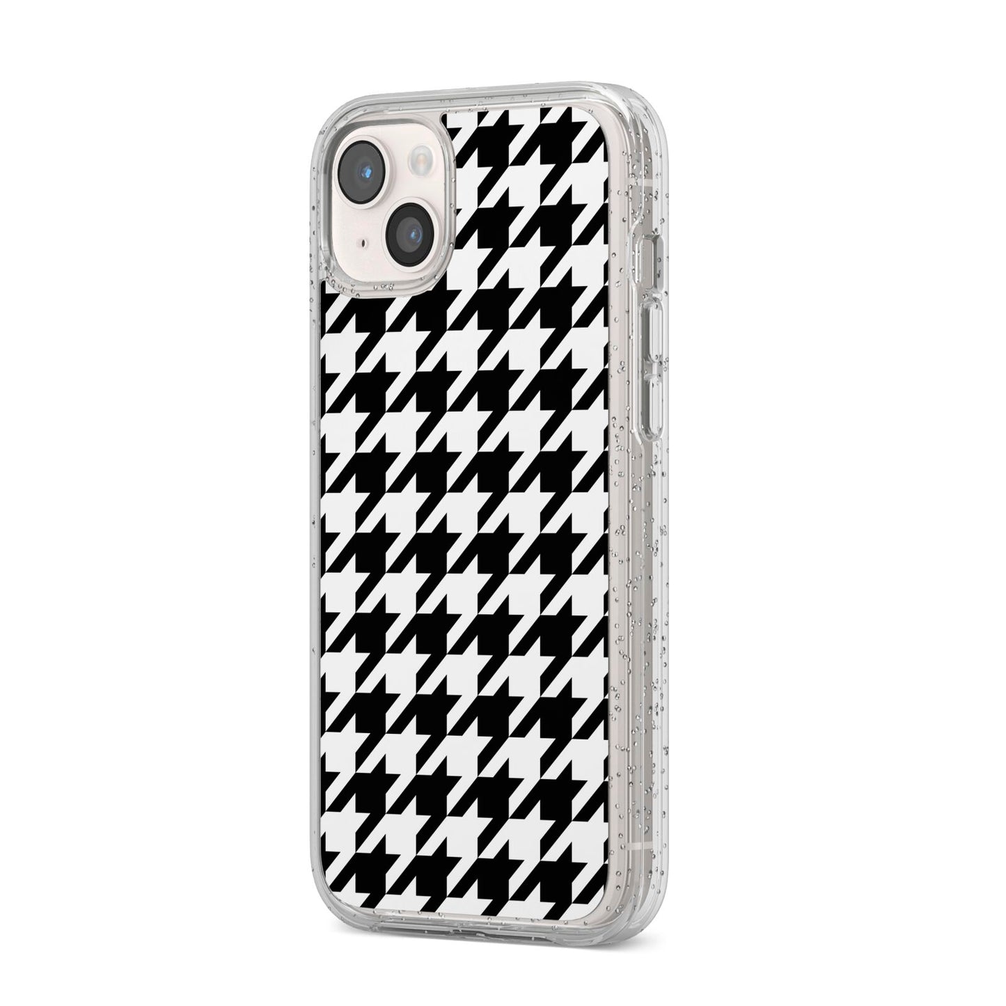 Custom Houndstooth iPhone 14 Plus Glitter Tough Case Starlight Angled Image