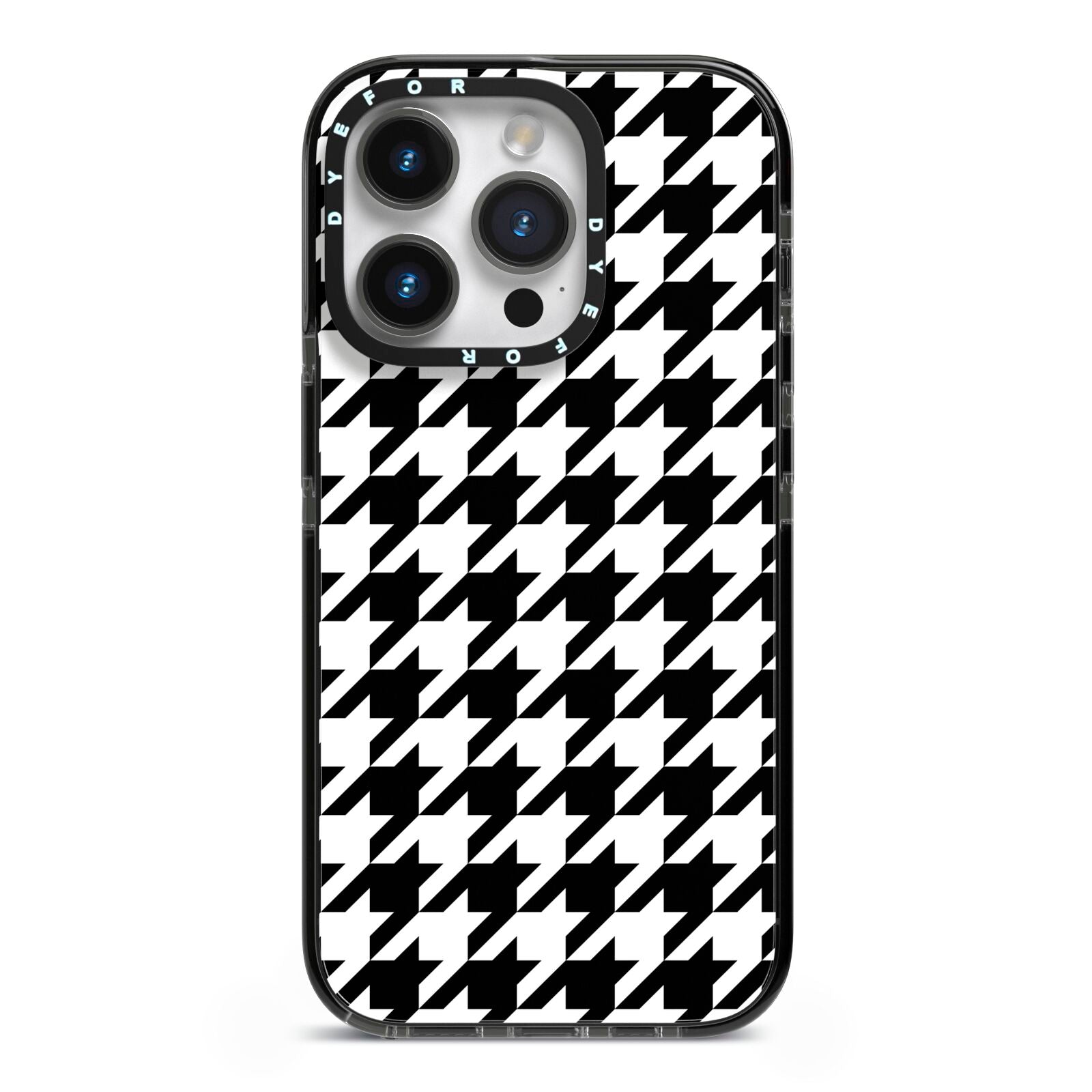 Custom Houndstooth iPhone 14 Pro Black Impact Case on Silver phone