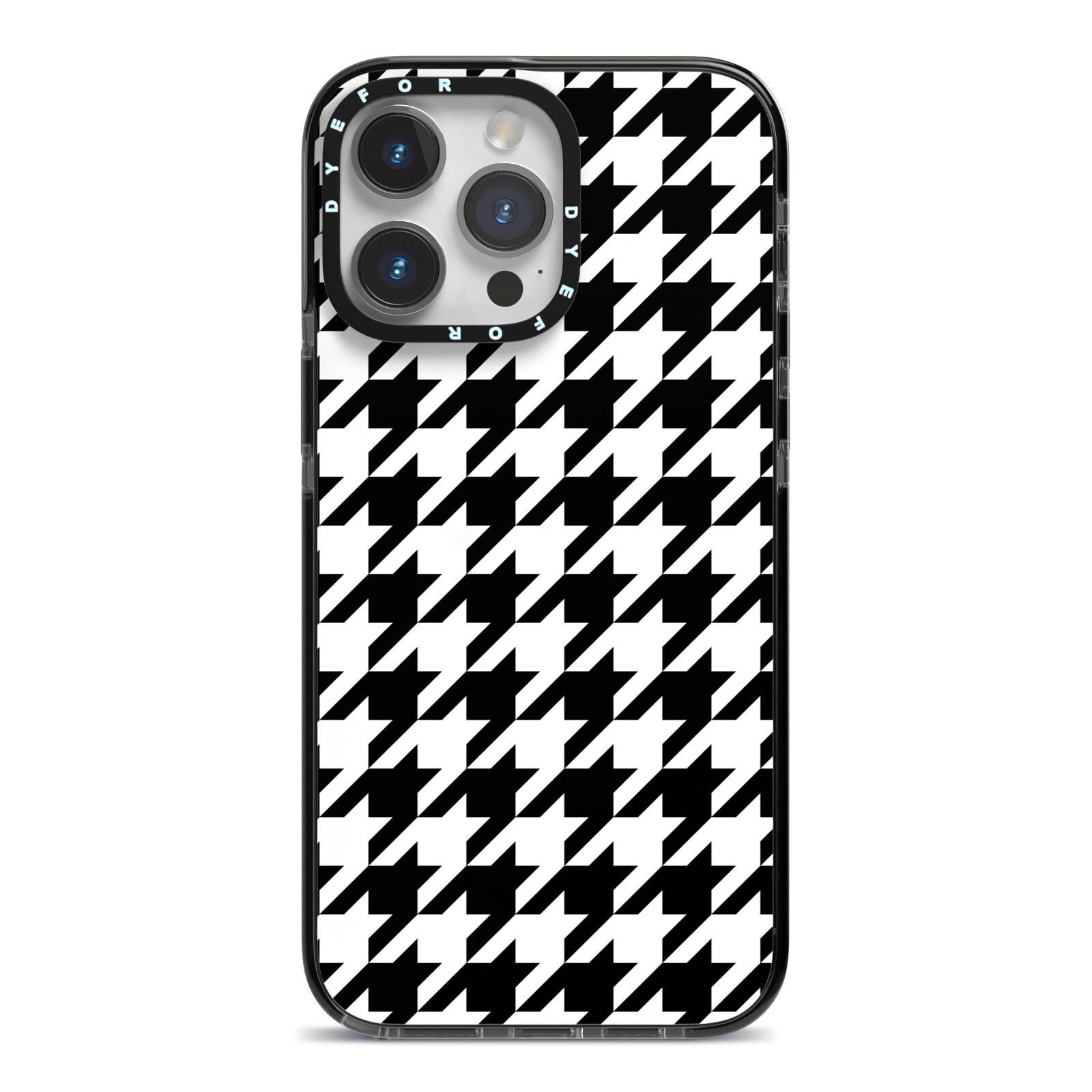 Custom Houndstooth iPhone 14 Pro Max Black Impact Case on Silver phone