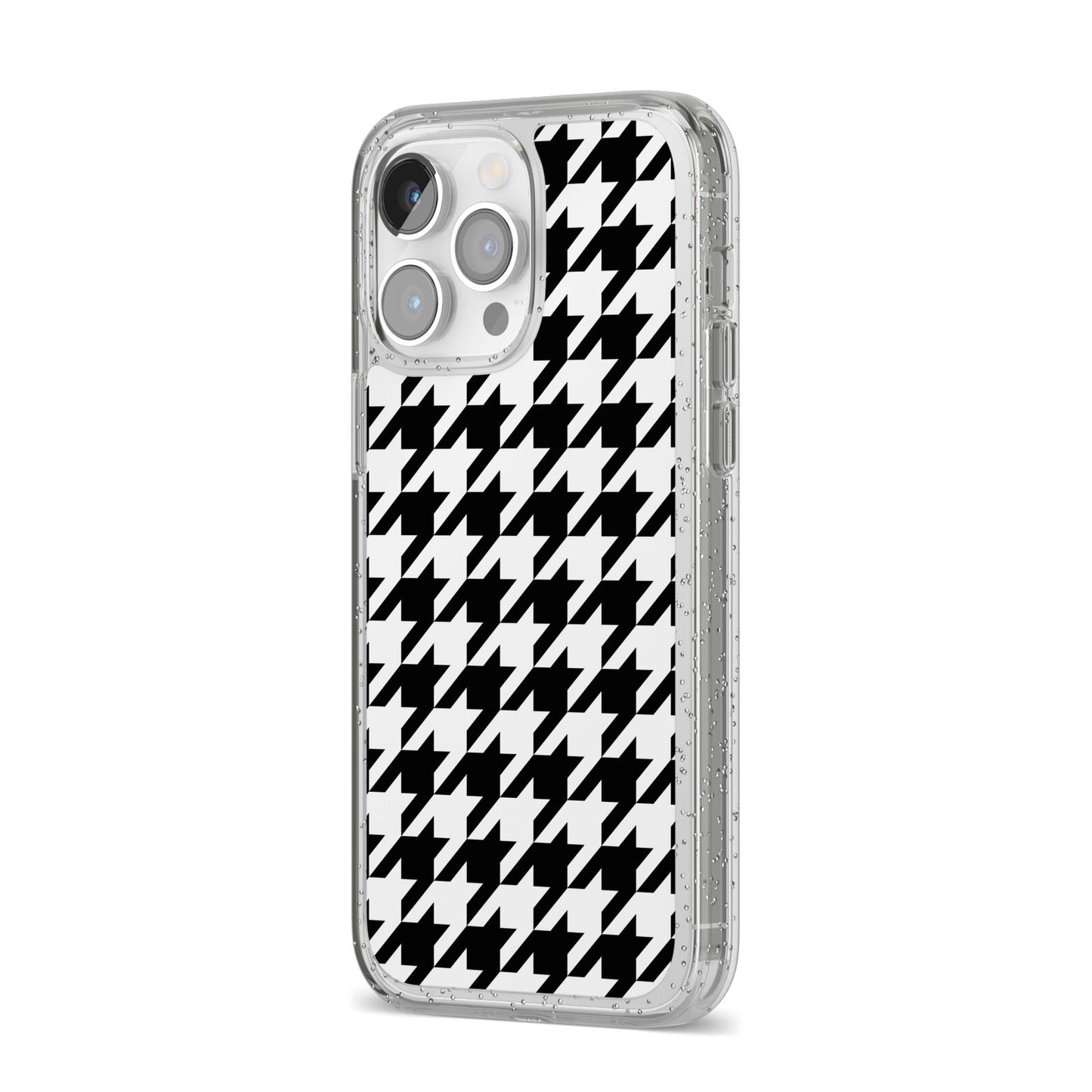 Custom Houndstooth iPhone 14 Pro Max Glitter Tough Case Silver Angled Image