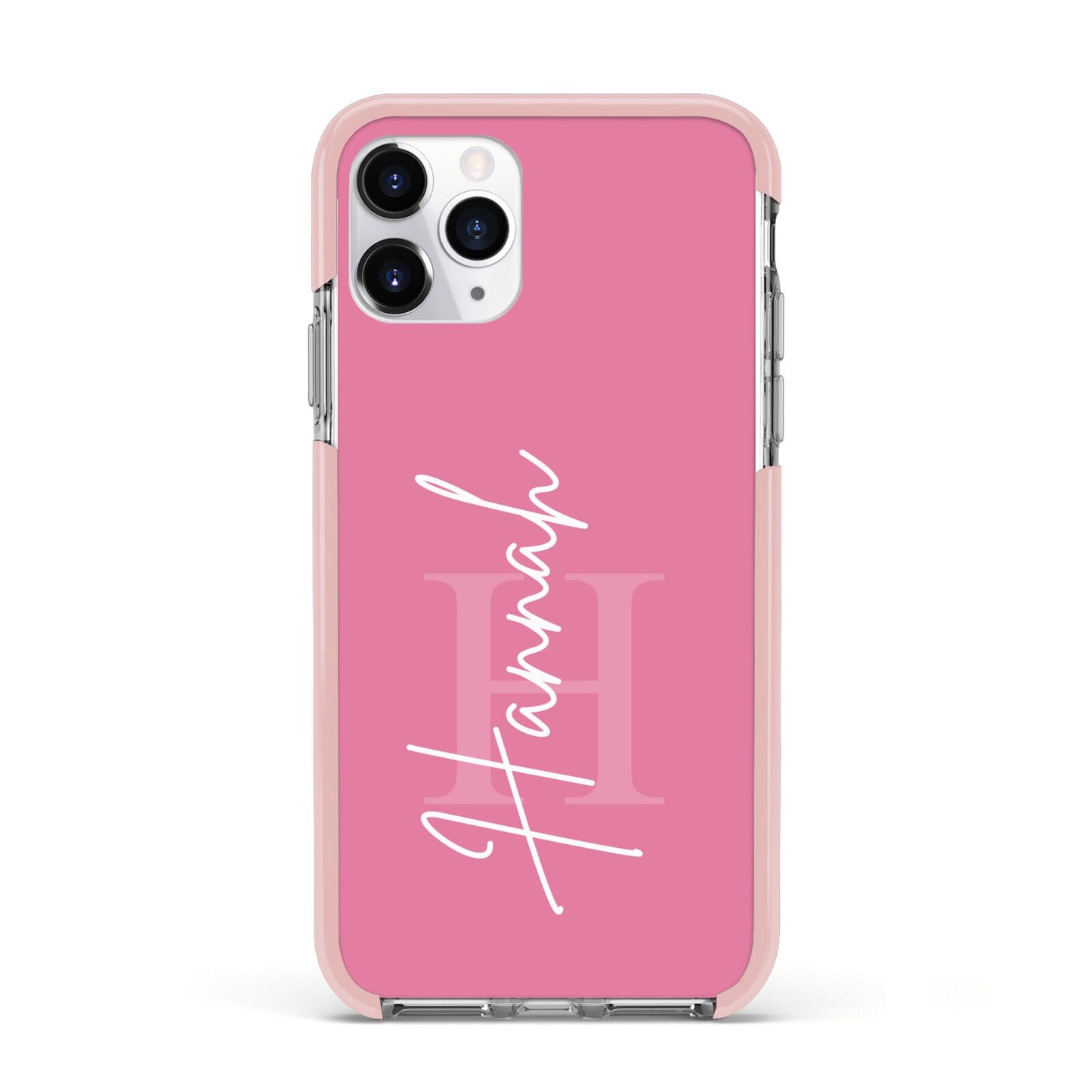 Custom Initial and Name Apple iPhone 11 Pro in Silver with Pink Impact Case