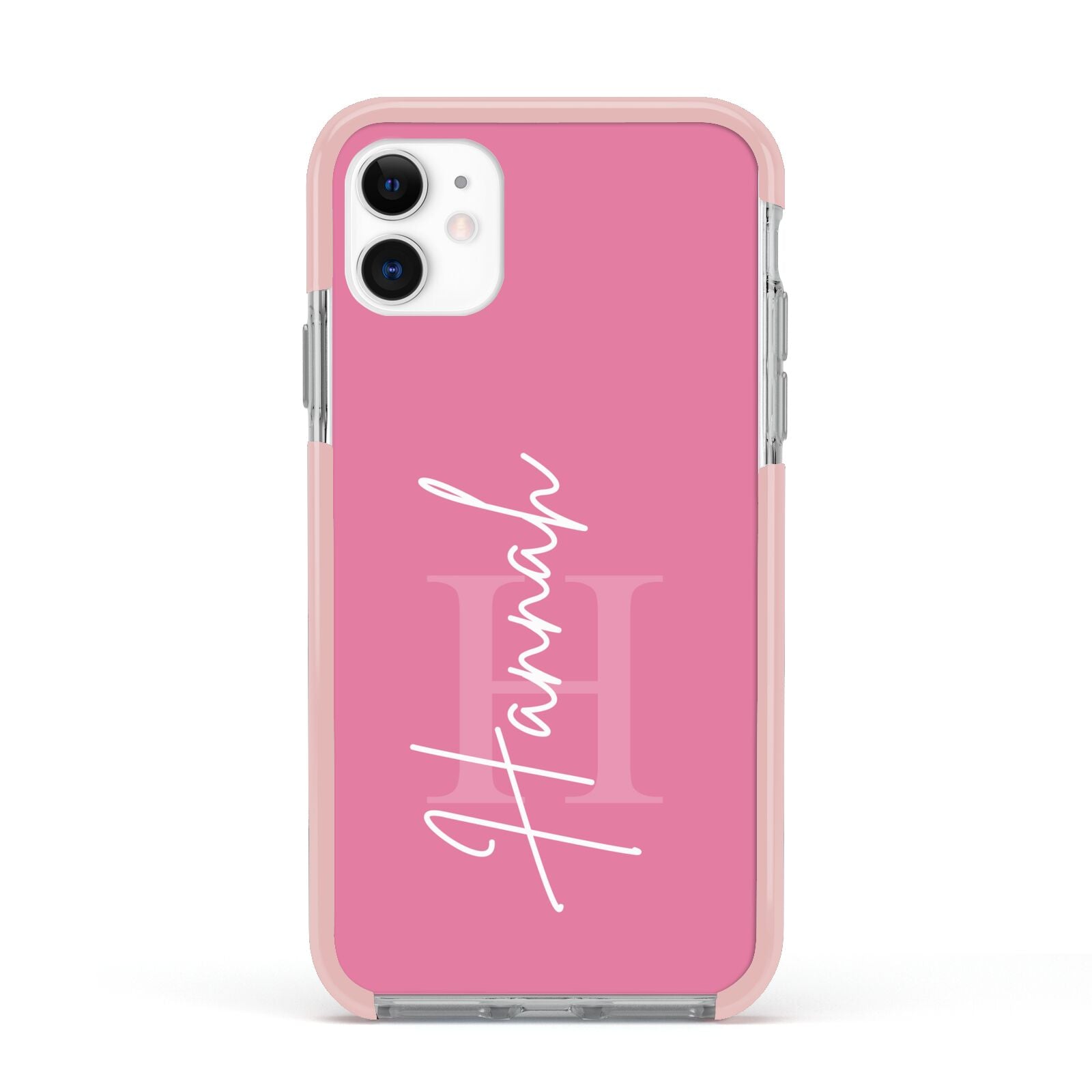 Custom Initial and Name Apple iPhone 11 in White with Pink Impact Case