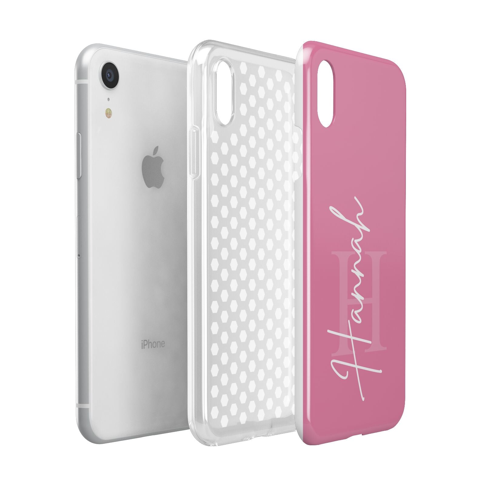 Custom Initial and Name Apple iPhone XR White 3D Tough Case Expanded view