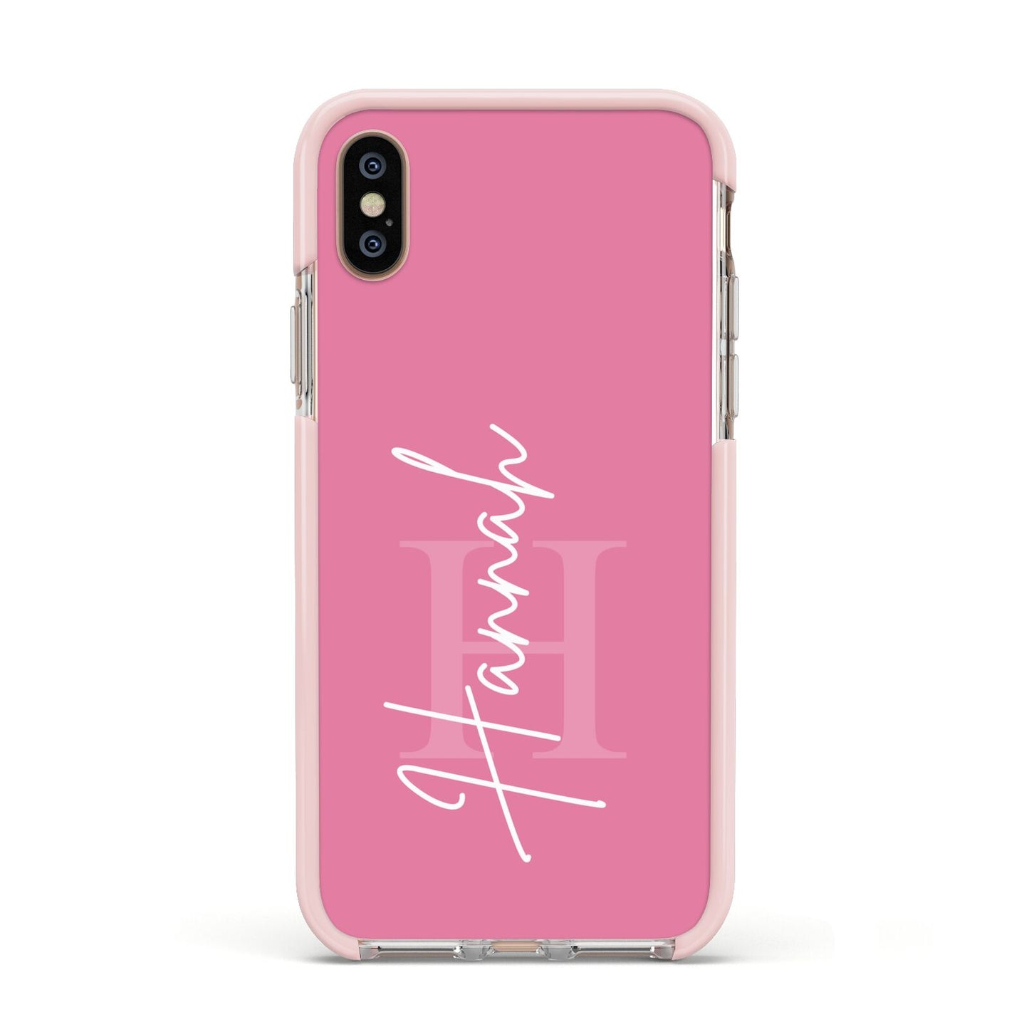 Custom Initial and Name Apple iPhone Xs Impact Case Pink Edge on Gold Phone