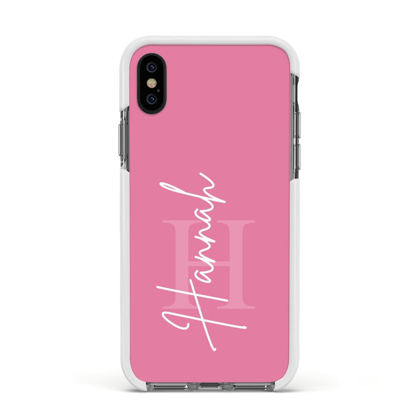 Custom Initial and Name Apple iPhone Xs Impact Case White Edge on Black Phone