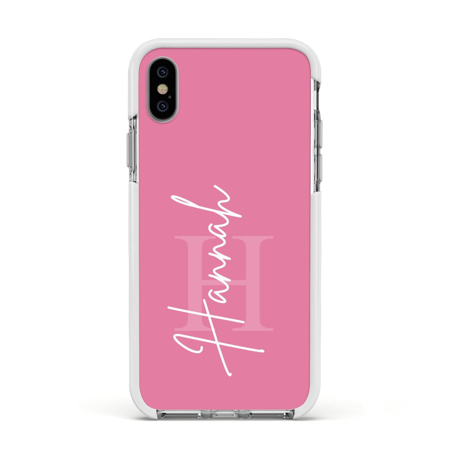 Custom Initial and Name Apple iPhone Xs Impact Case White Edge on Silver Phone