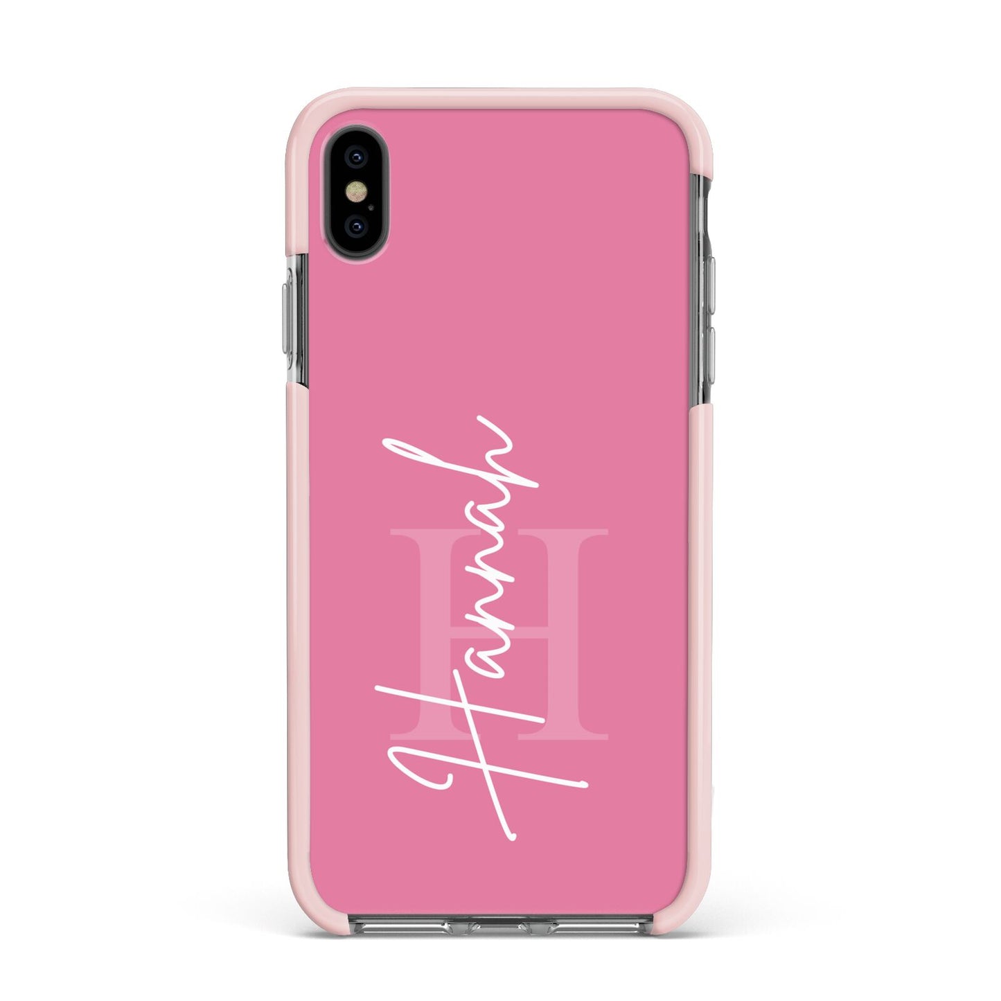 Custom Initial and Name Apple iPhone Xs Max Impact Case Pink Edge on Black Phone