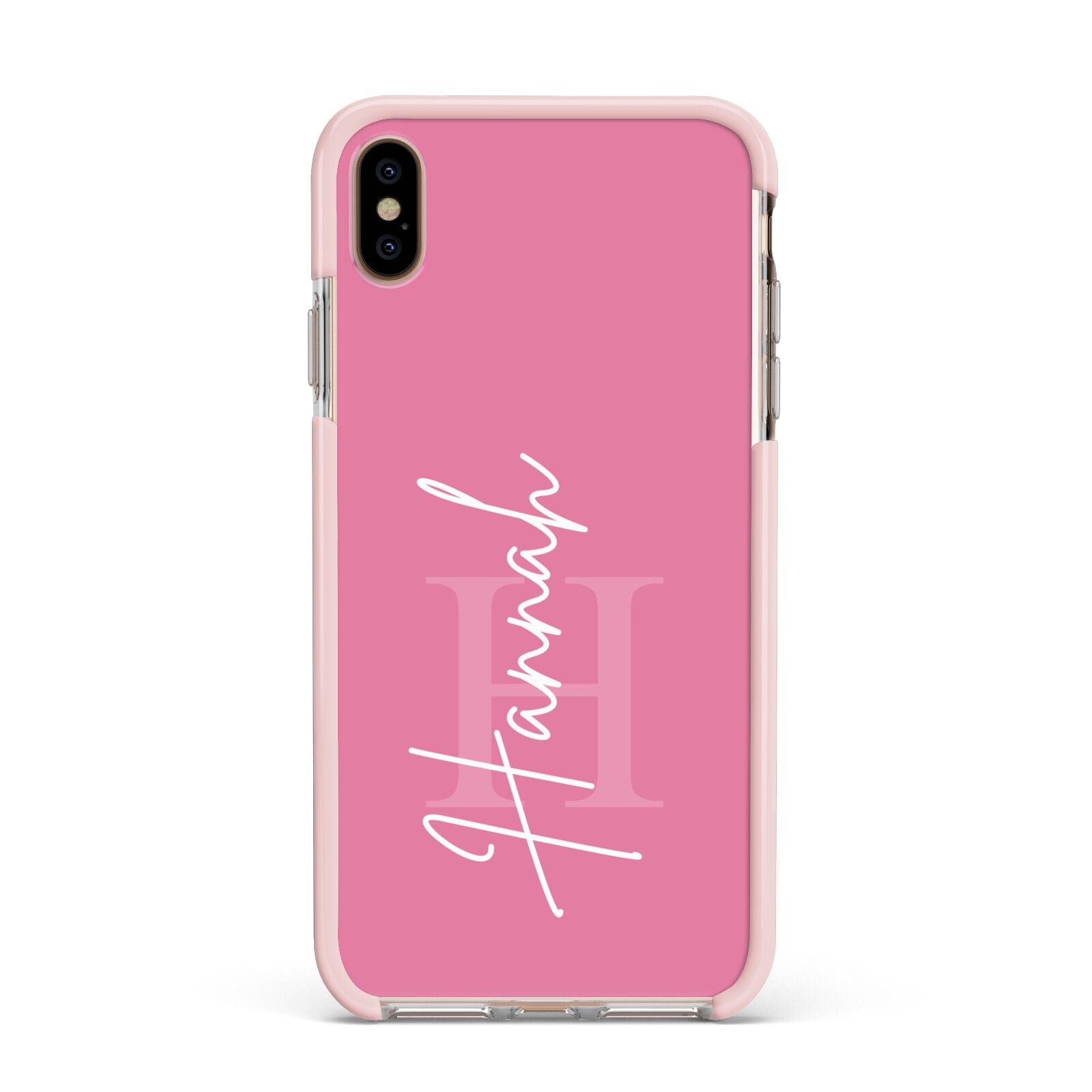 Custom Initial and Name Apple iPhone Xs Max Impact Case Pink Edge on Gold Phone