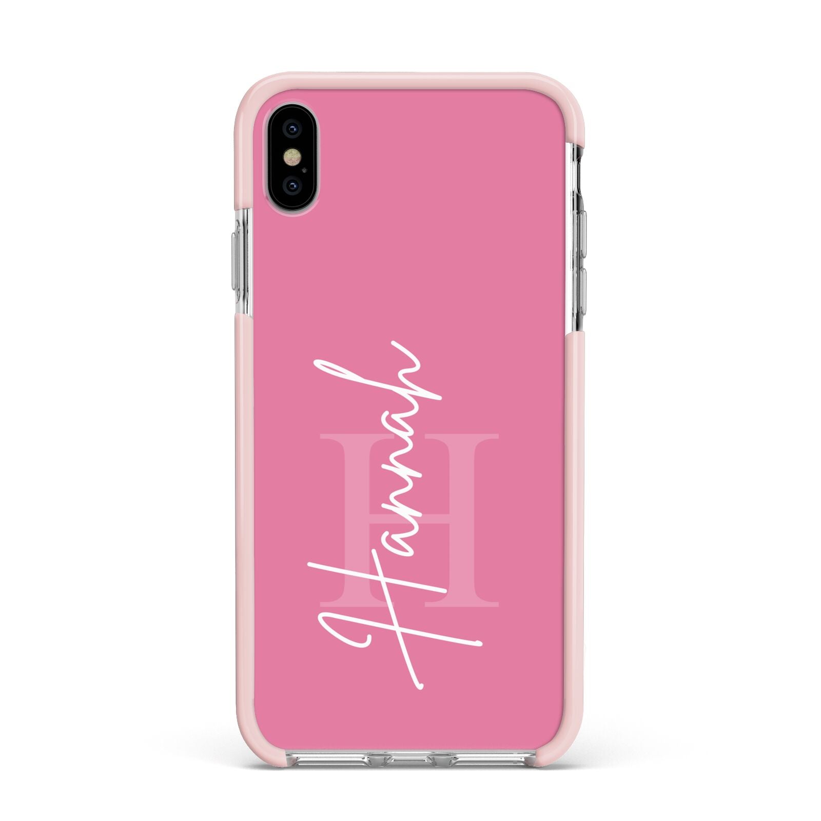 Custom Initial and Name Apple iPhone Xs Max Impact Case Pink Edge on Silver Phone