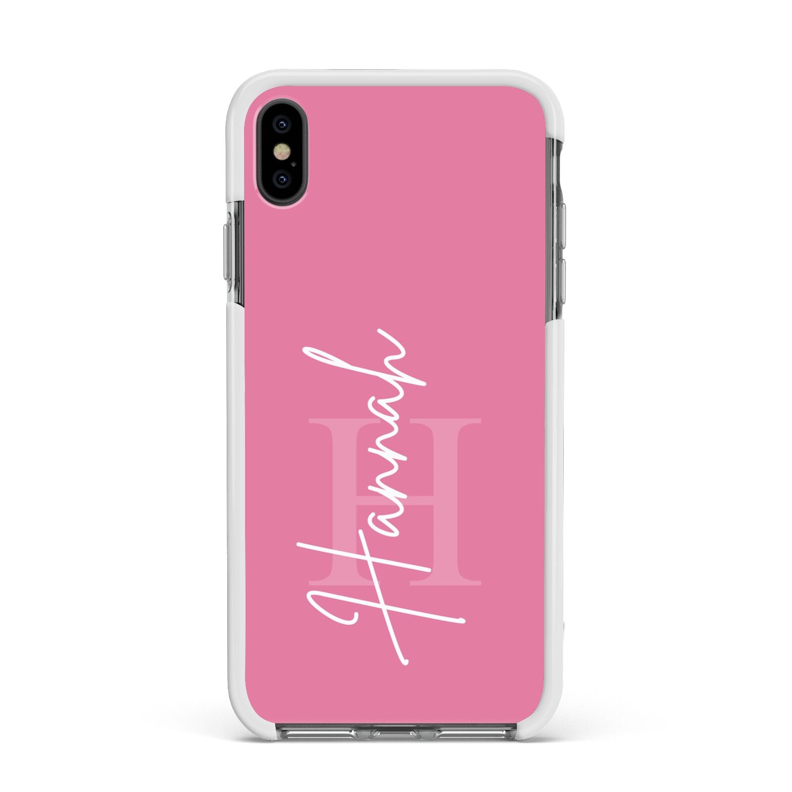 Custom Initial and Name Apple iPhone Xs Max Impact Case White Edge on Black Phone