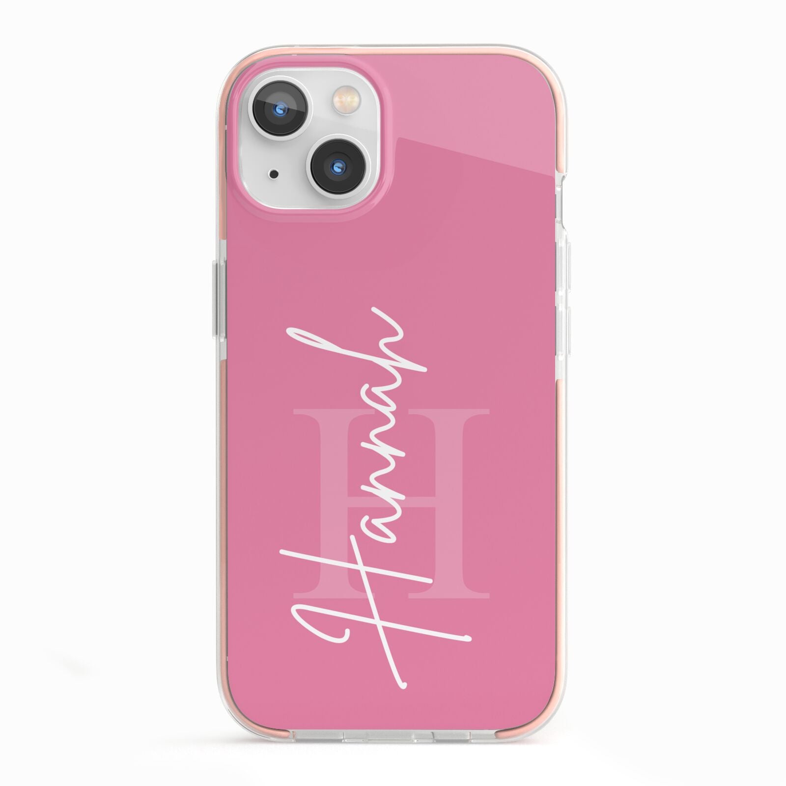 Custom Initial and Name iPhone 13 TPU Impact Case with Pink Edges