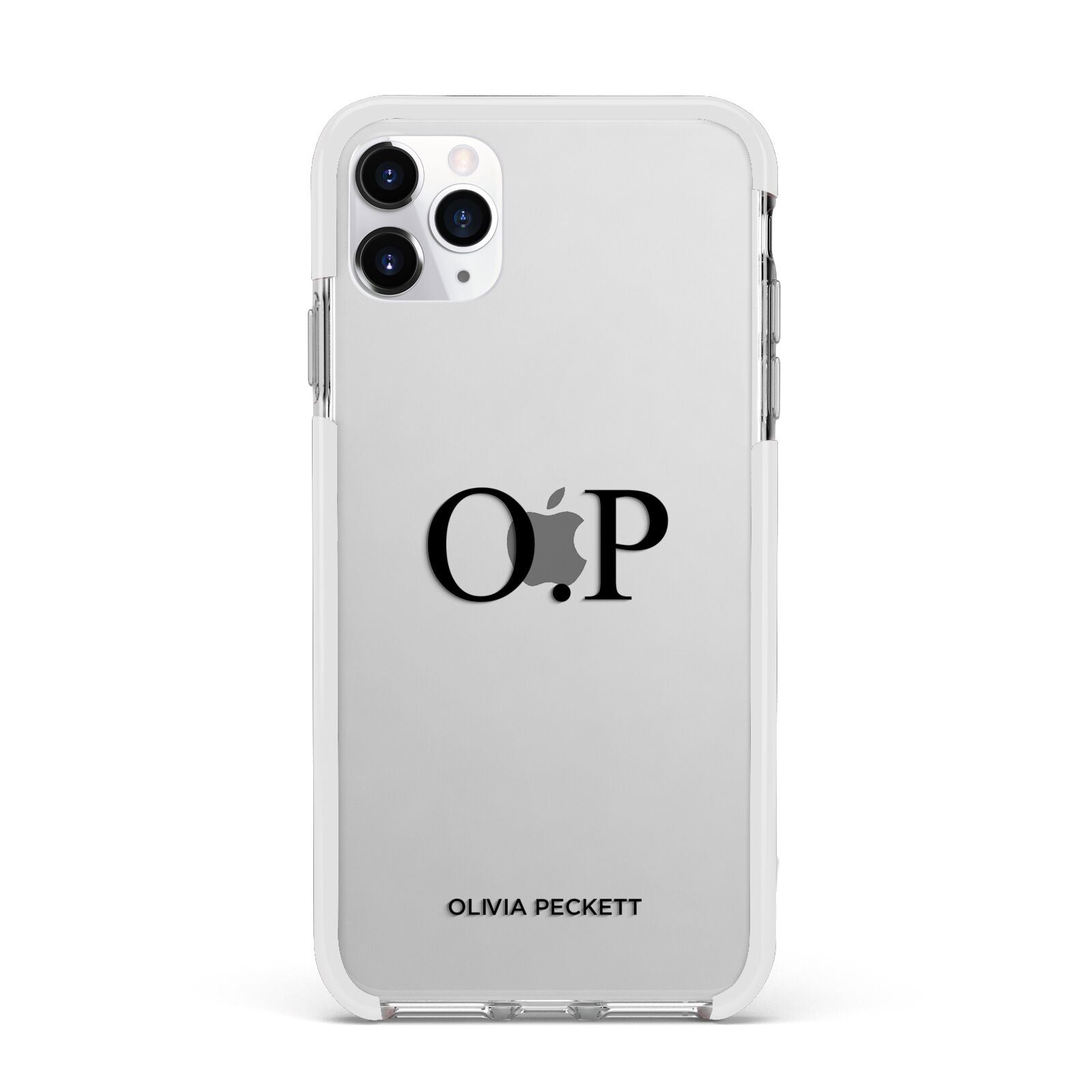 Custom Initials and Name Apple iPhone 11 Pro Max in Silver with White Impact Case