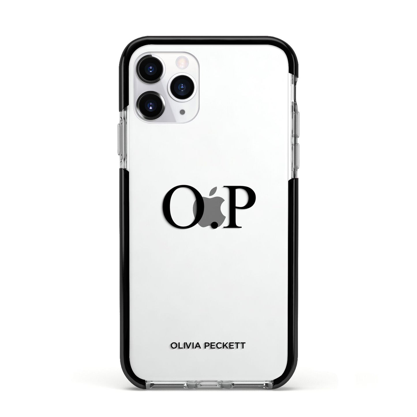 Custom Initials and Name Apple iPhone 11 Pro in Silver with Black Impact Case