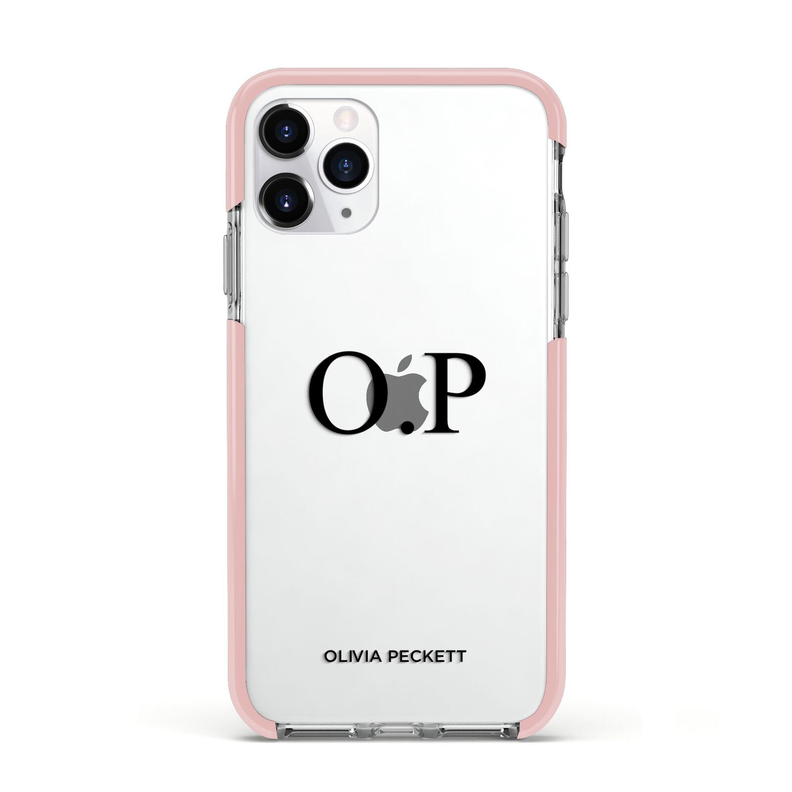 Custom Initials and Name Apple iPhone 11 Pro in Silver with Pink Impact Case