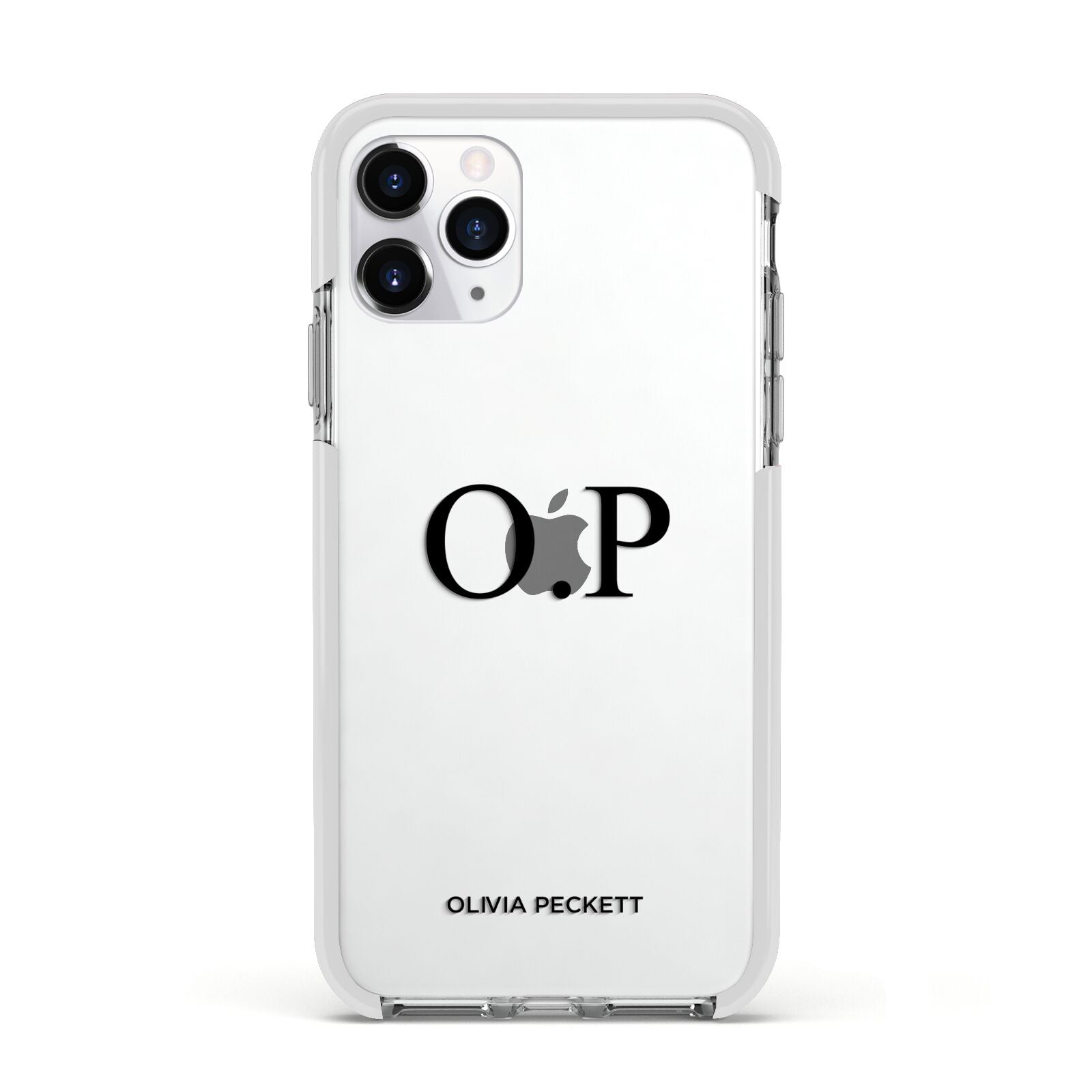 Custom Initials and Name Apple iPhone 11 Pro in Silver with White Impact Case