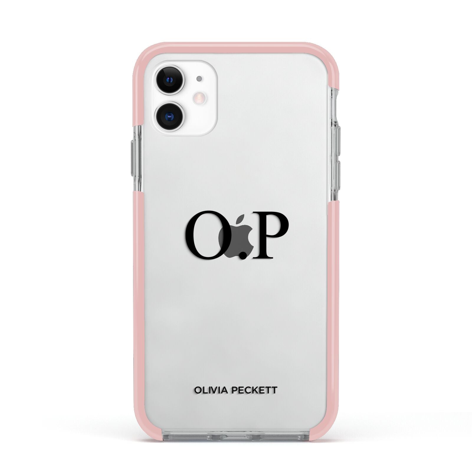 Custom Initials and Name Apple iPhone 11 in White with Pink Impact Case