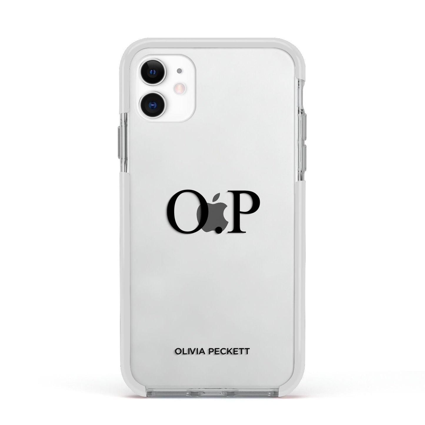 Custom Initials and Name Apple iPhone 11 in White with White Impact Case