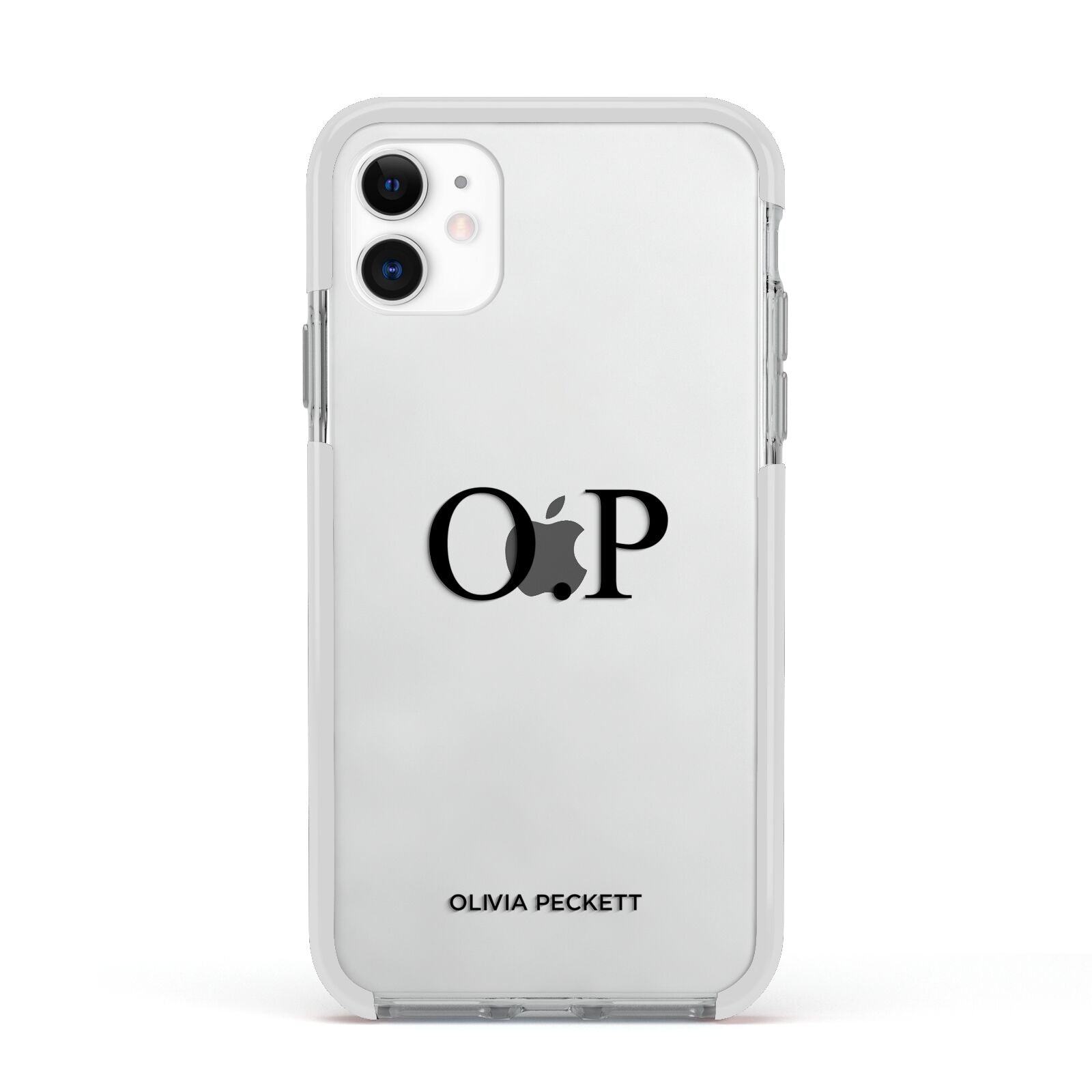 Custom Initials and Name Apple iPhone 11 in White with White Impact Case