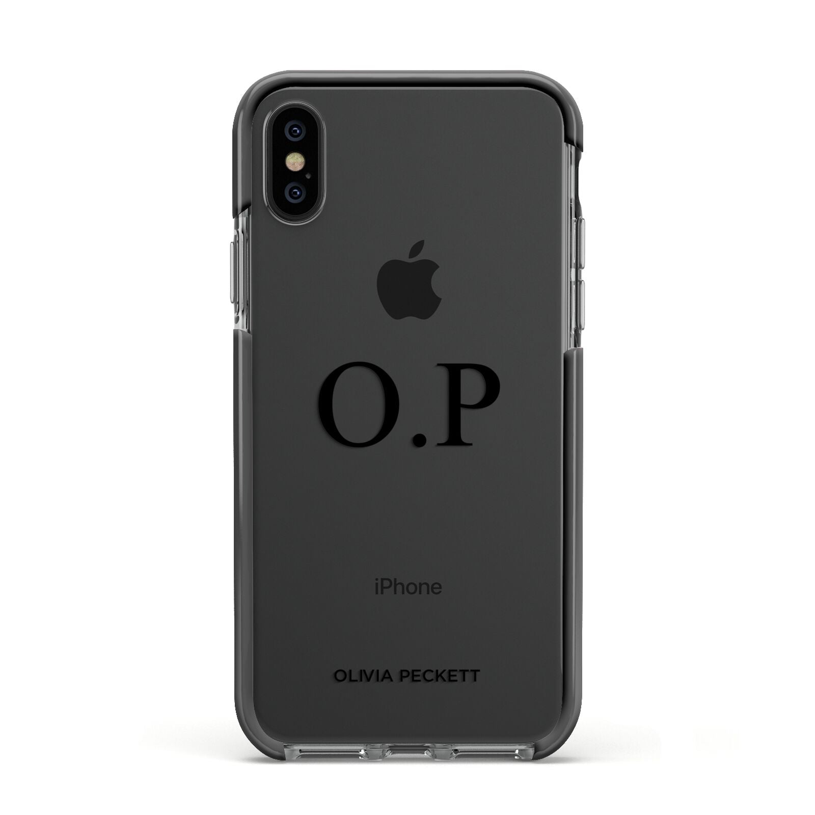 Custom Initials and Name Apple iPhone Xs Impact Case Black Edge on Black Phone